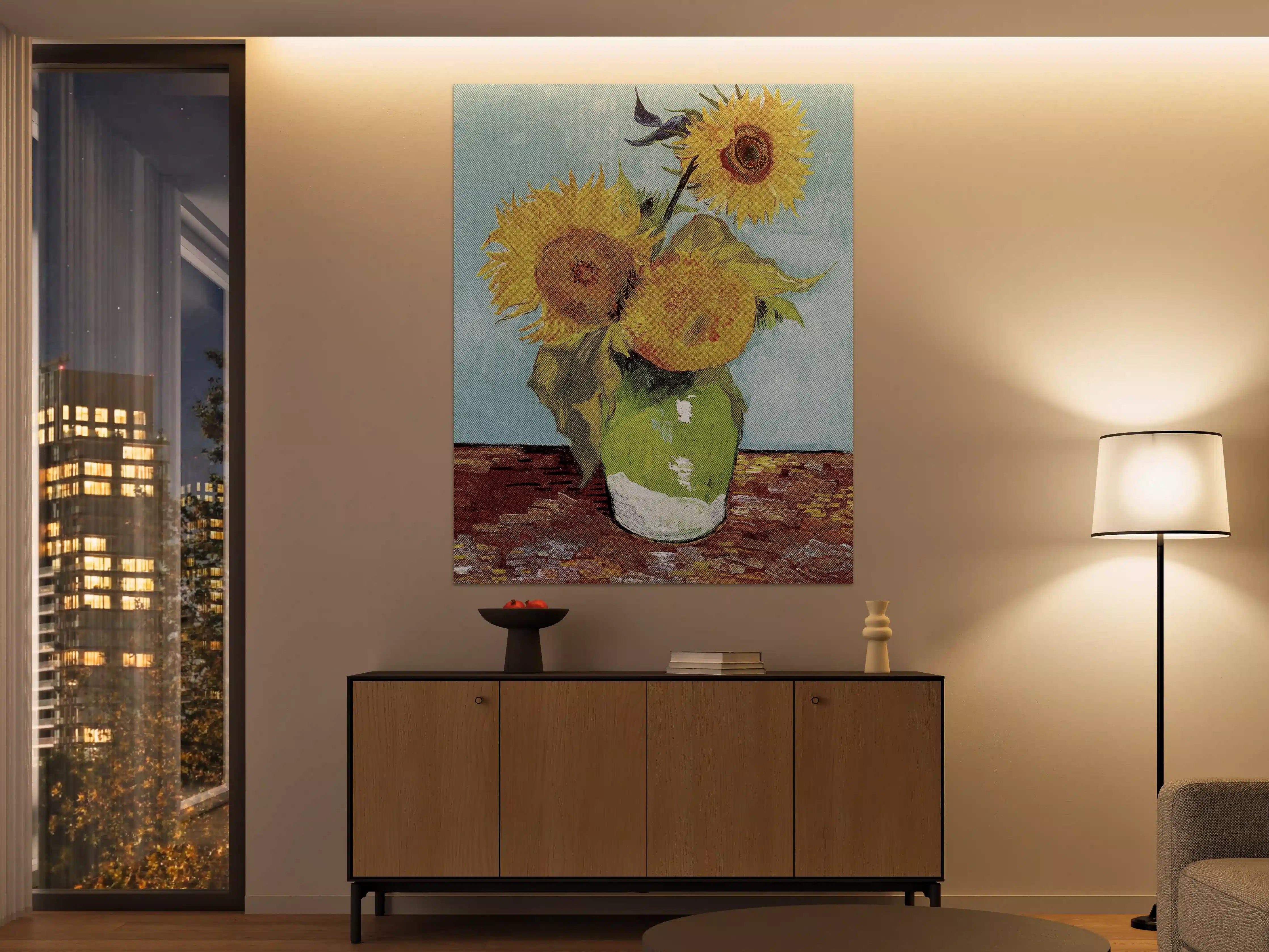 Große Wandbilder - Lebendige Sonnenblumen im grünen Vase