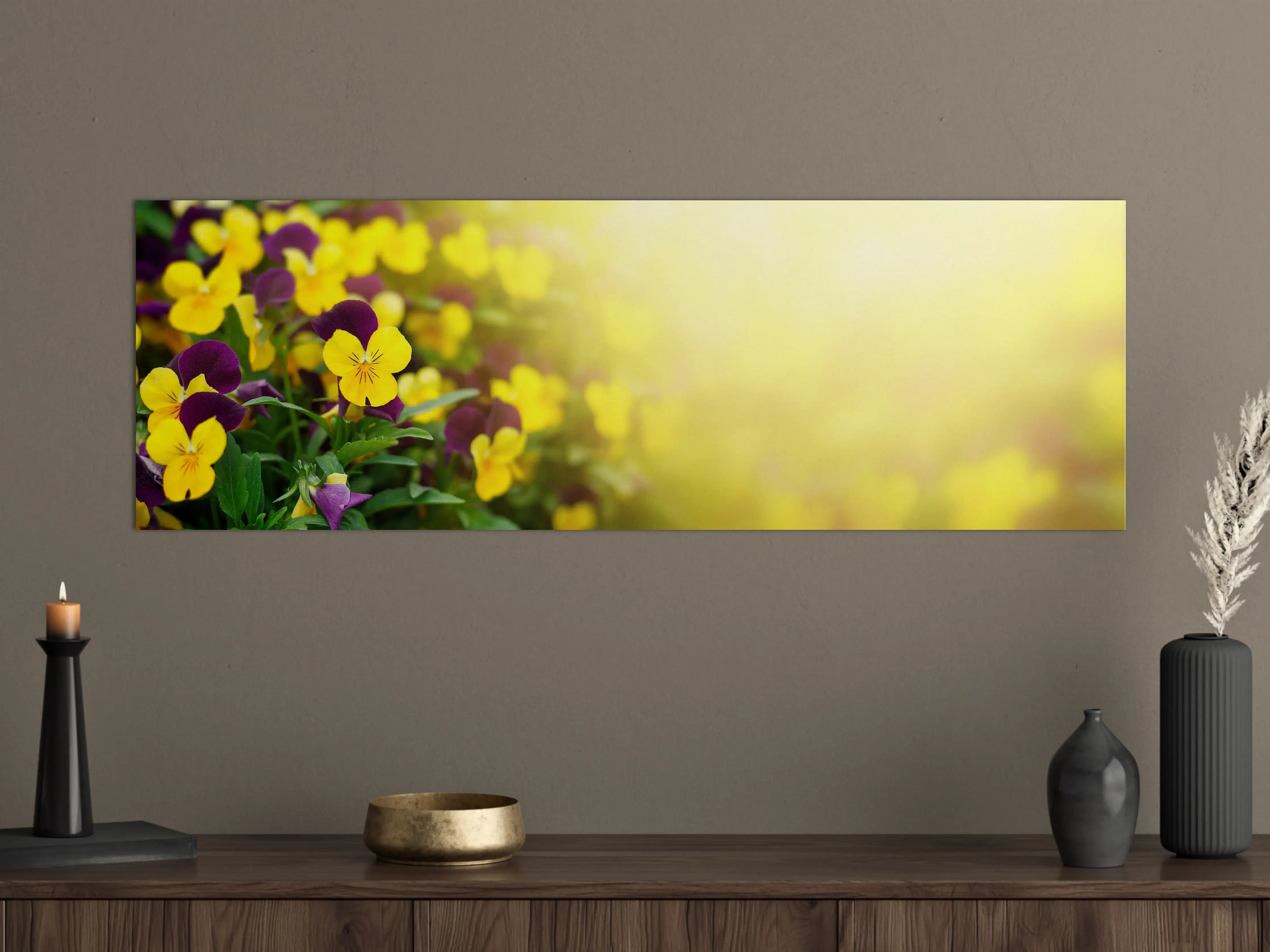 Große Wandbilder - Lebendige Veilchenblumen in Gelb und Violett