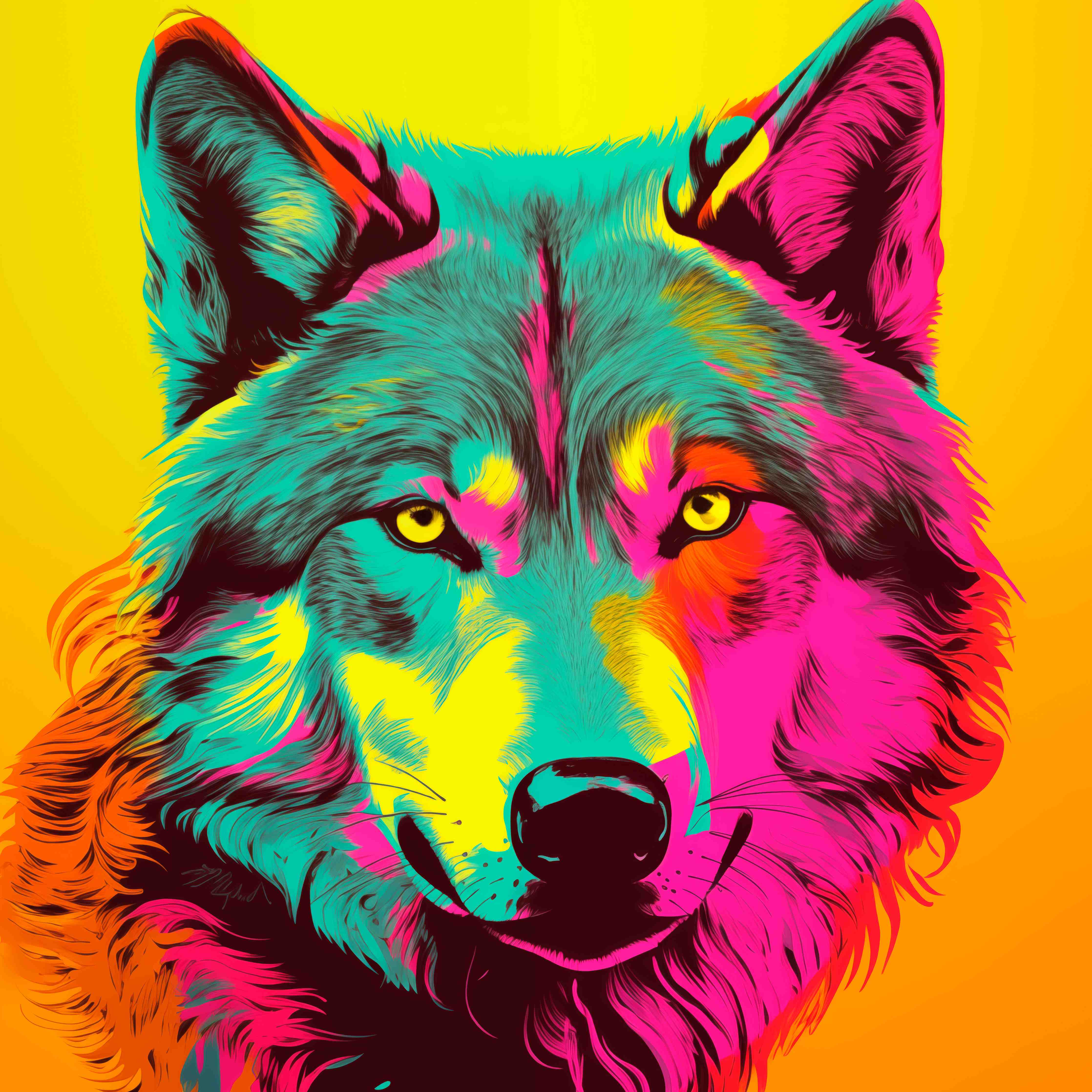 Große Wandbilder-Lebendige Wolf-Darstellung in Neonfarben