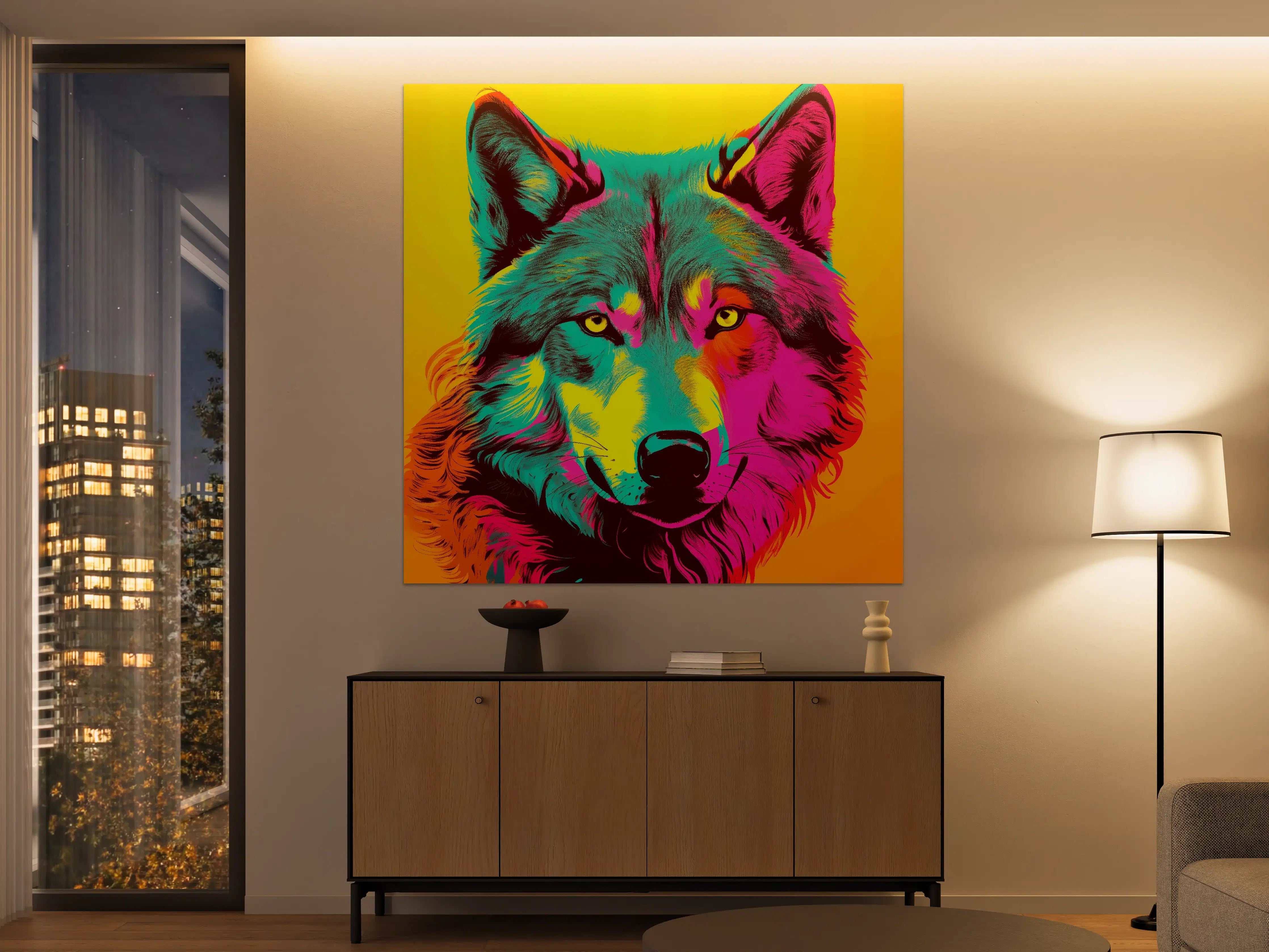 Große Wandbilder - Lebendige Wolf-Darstellung in Neonfarben