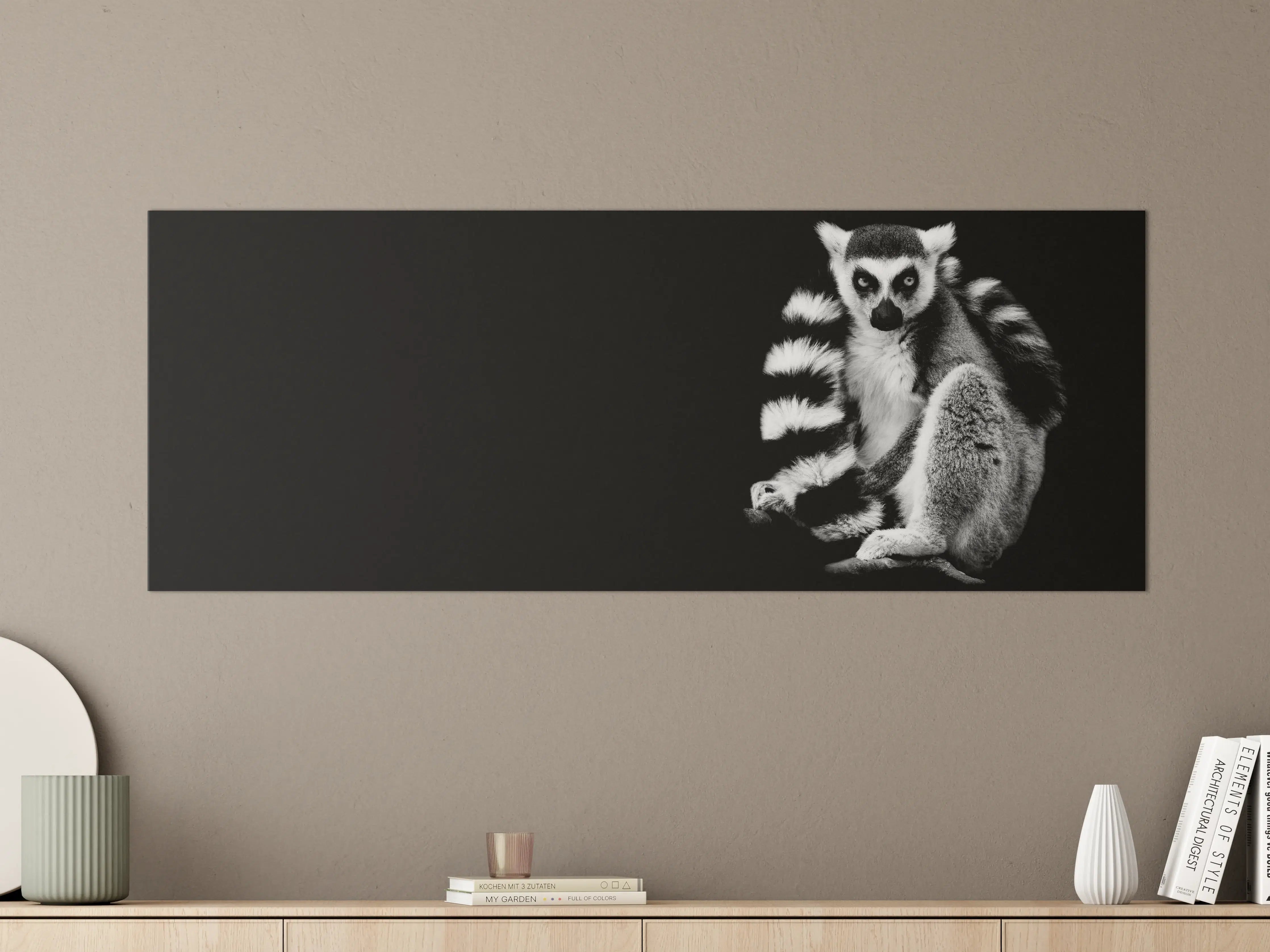 Große Wandbilder - Lemur auf schwarzem Hintergrund