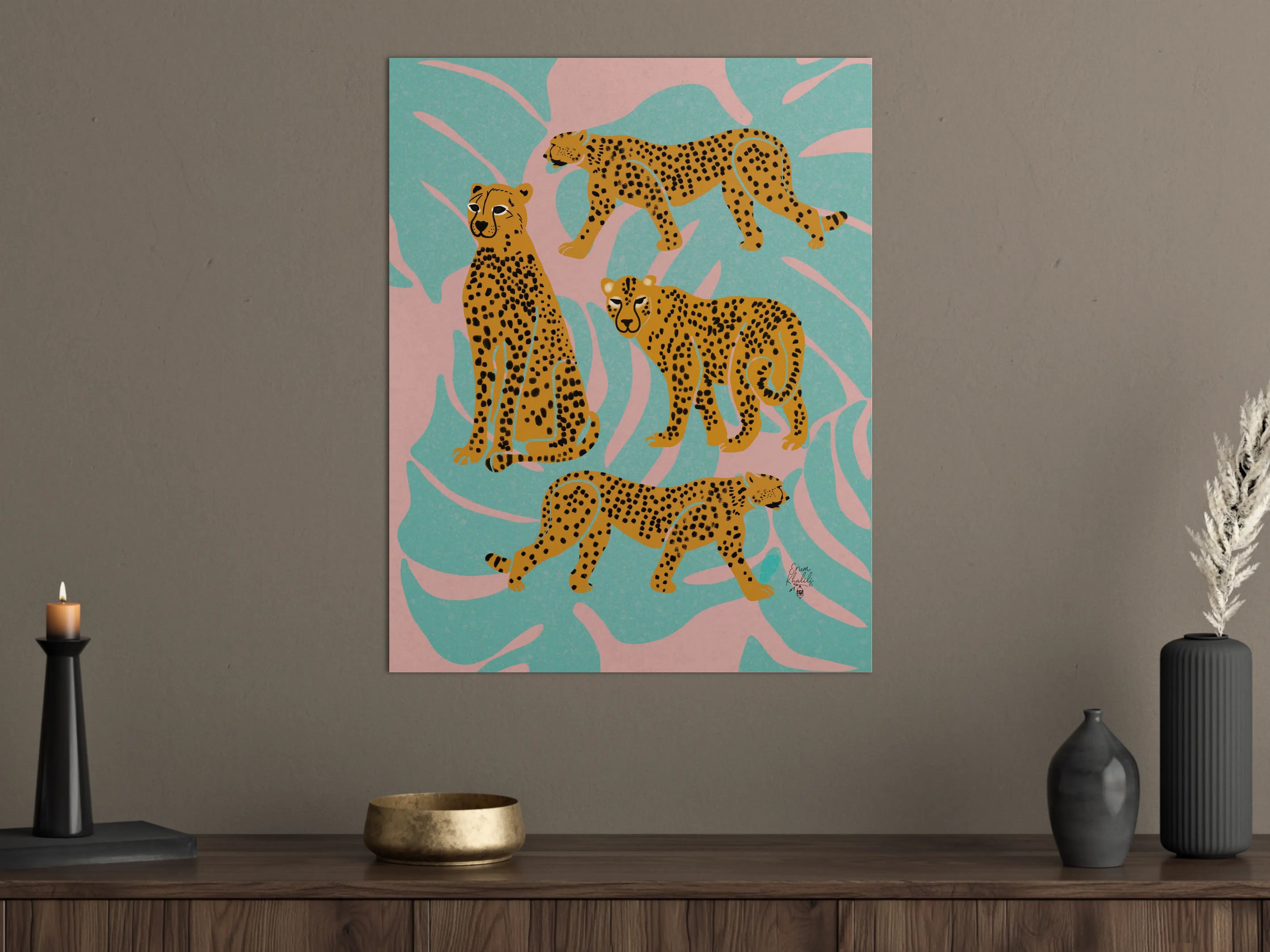 Große Wandbilder - Leopard-Design auf pastellfarbenem Hintergrund