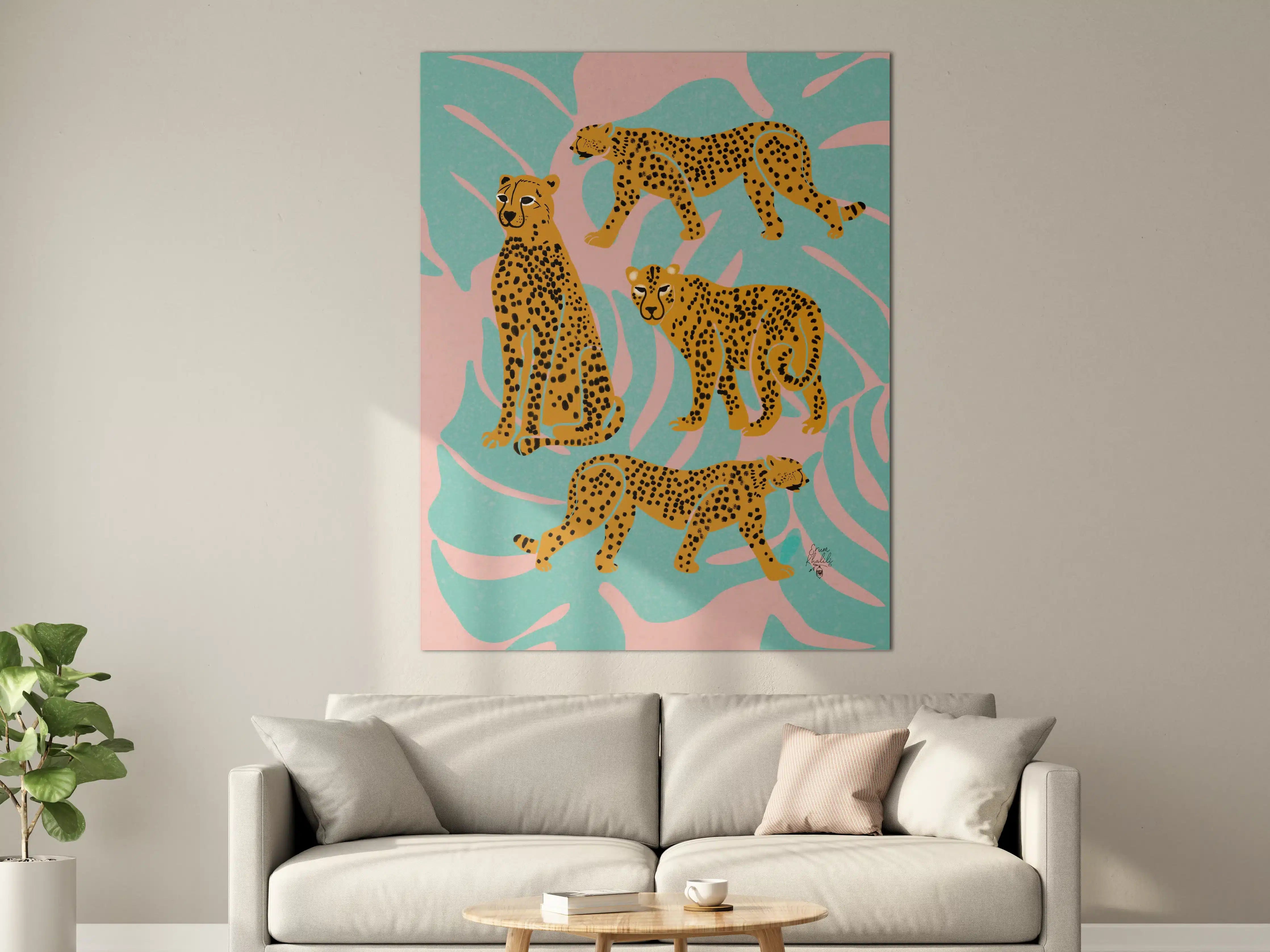 Große Wandbilder - Leopard-Design auf pastellfarbenem Hintergrund