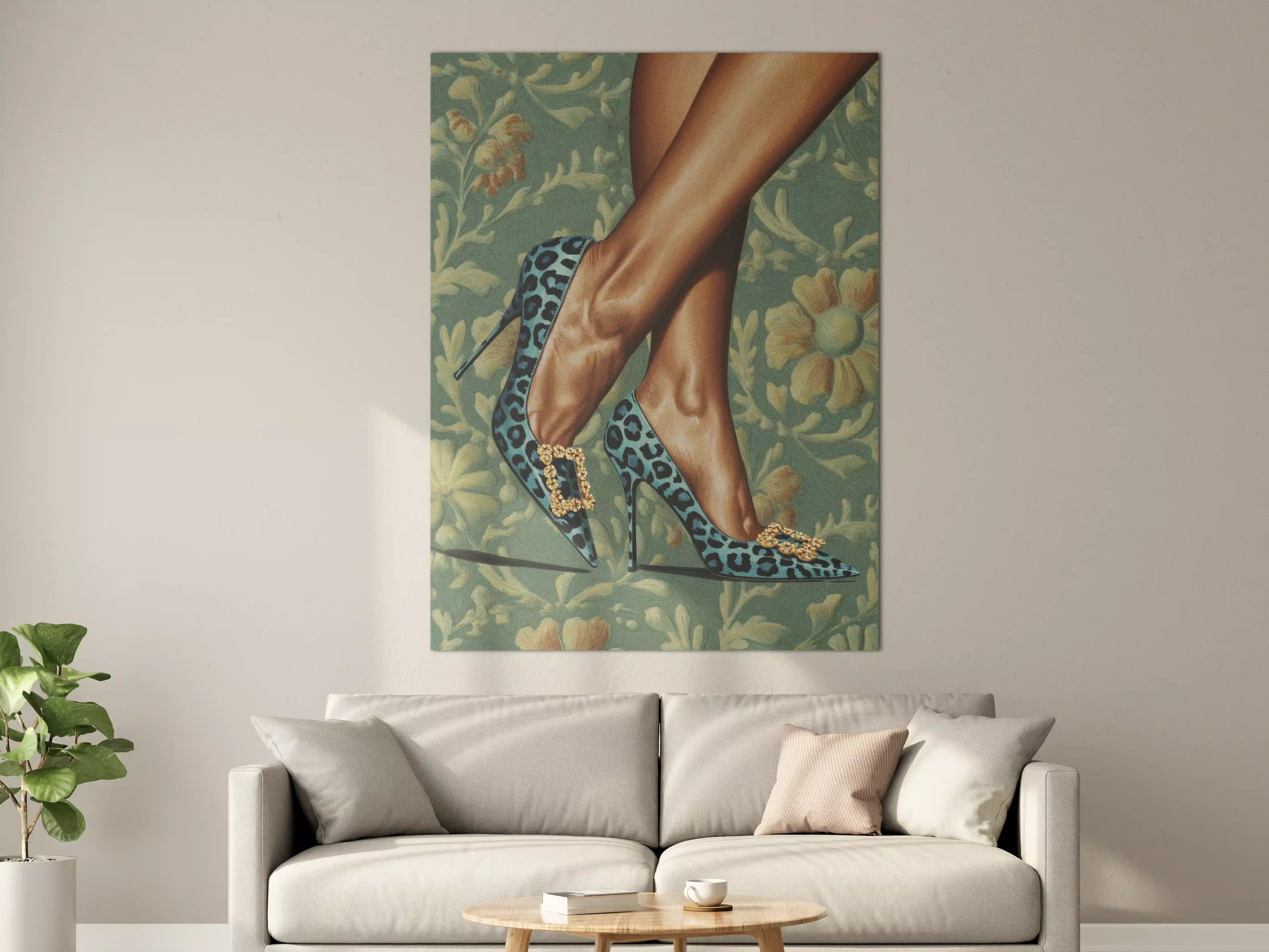 Große Wandbilder - Leopard-Print High Heels mit goldenen Pailletten