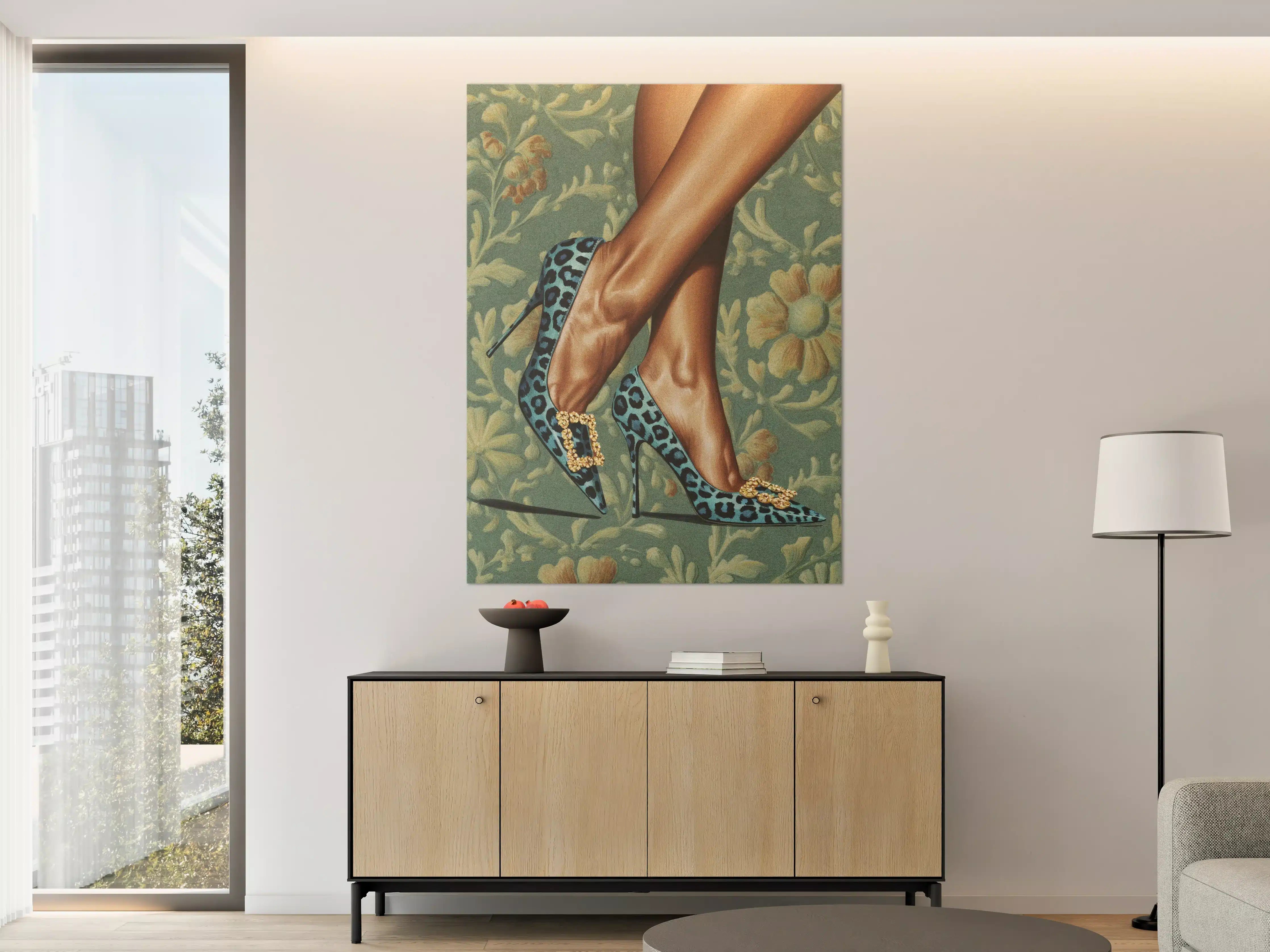 Große Wandbilder - Leopard-Print High Heels mit goldenen Pailletten
