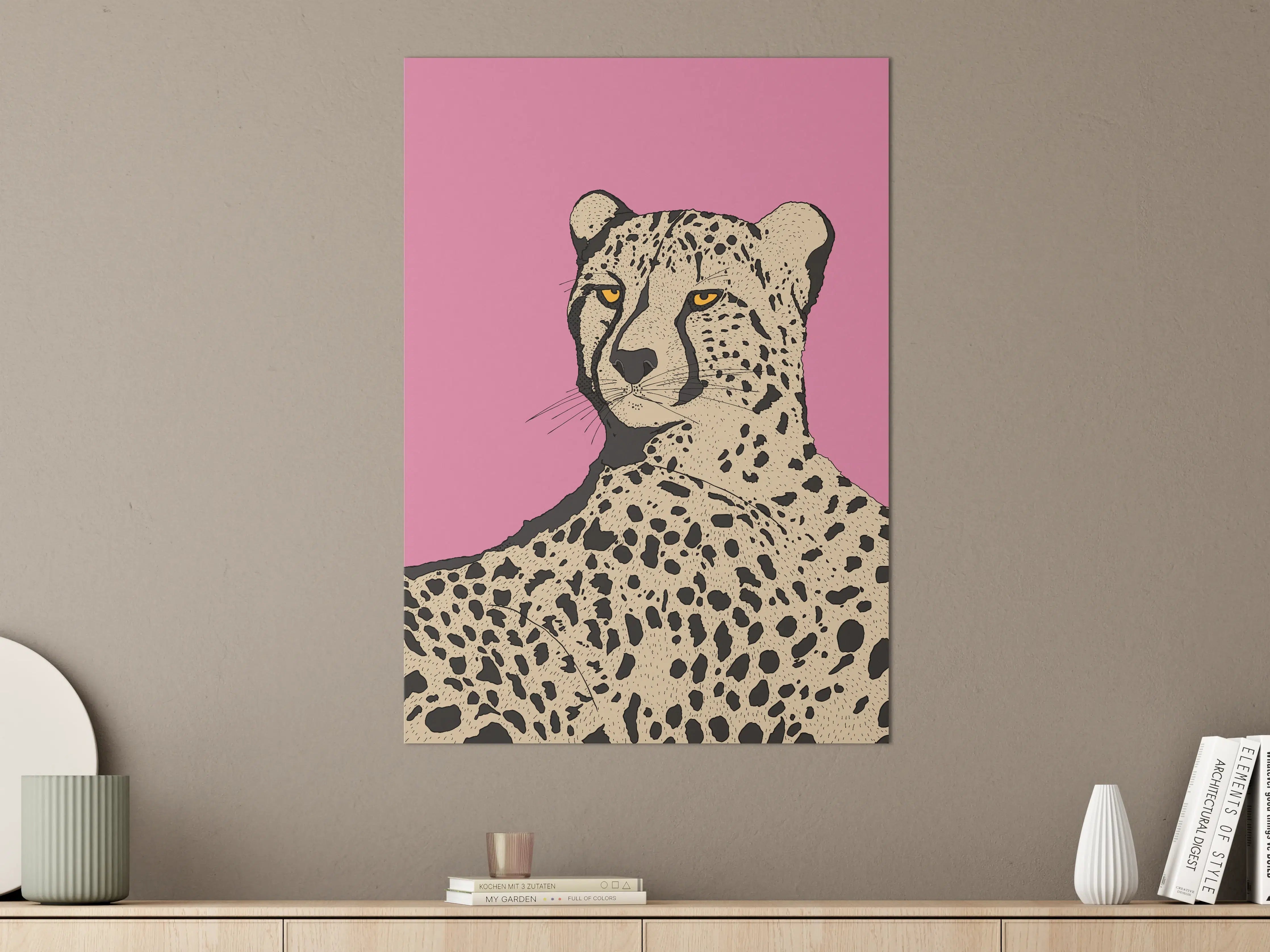 Große Wandbilder - Leopard auf pinkem Hintergrund