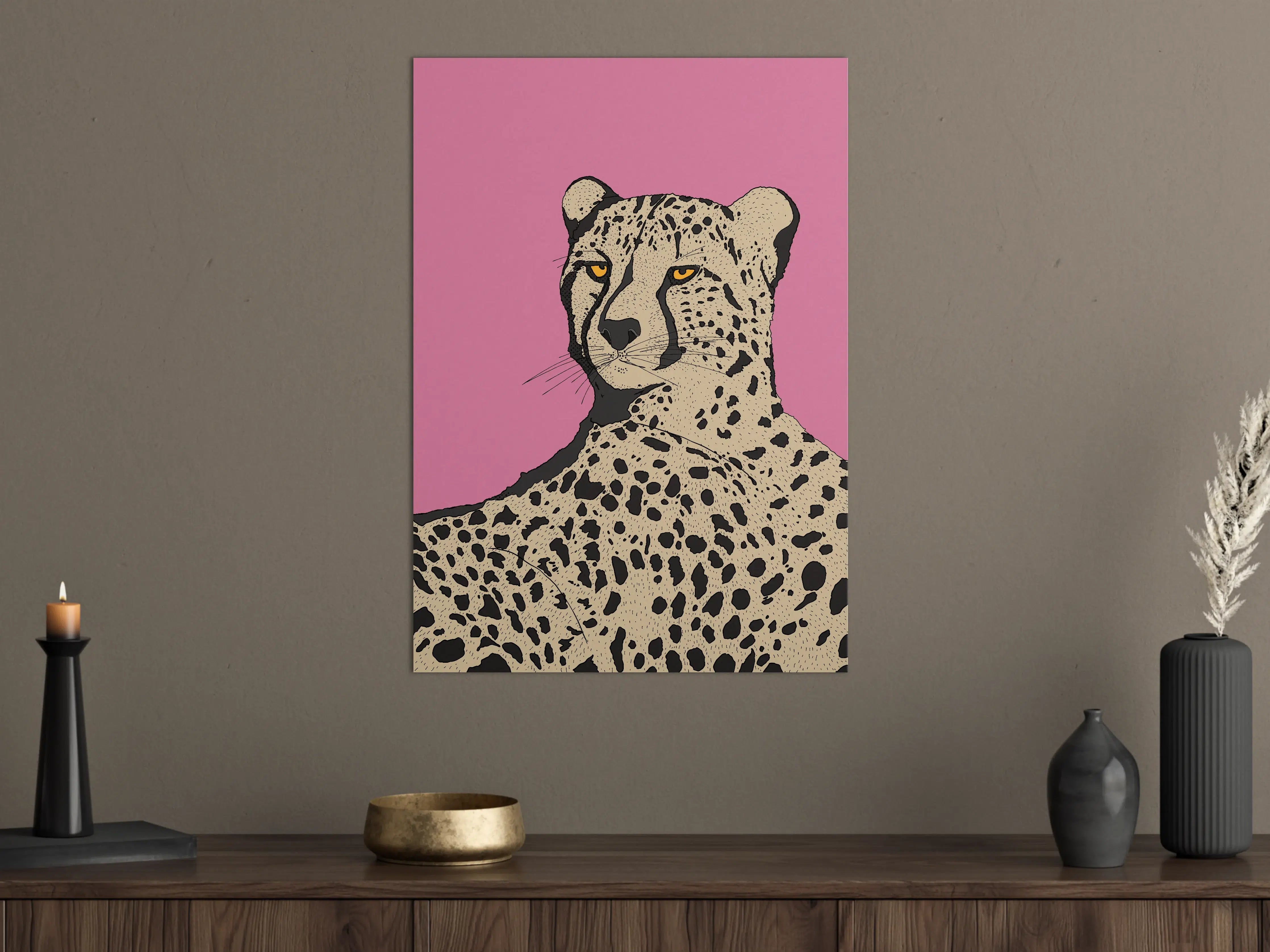 Große Wandbilder - Leopard auf pinkem Hintergrund