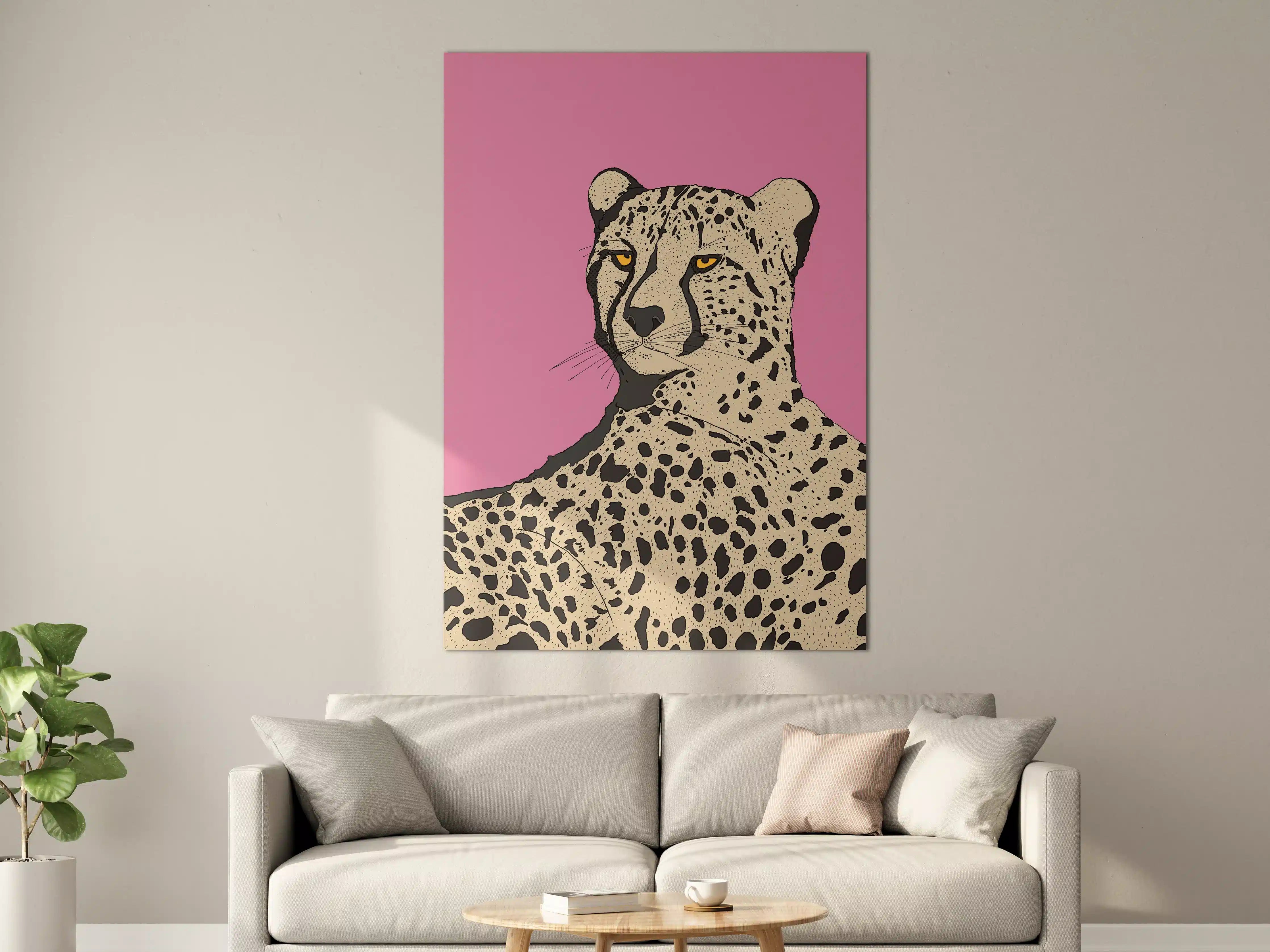 Große Wandbilder - Leopard auf pinkem Hintergrund