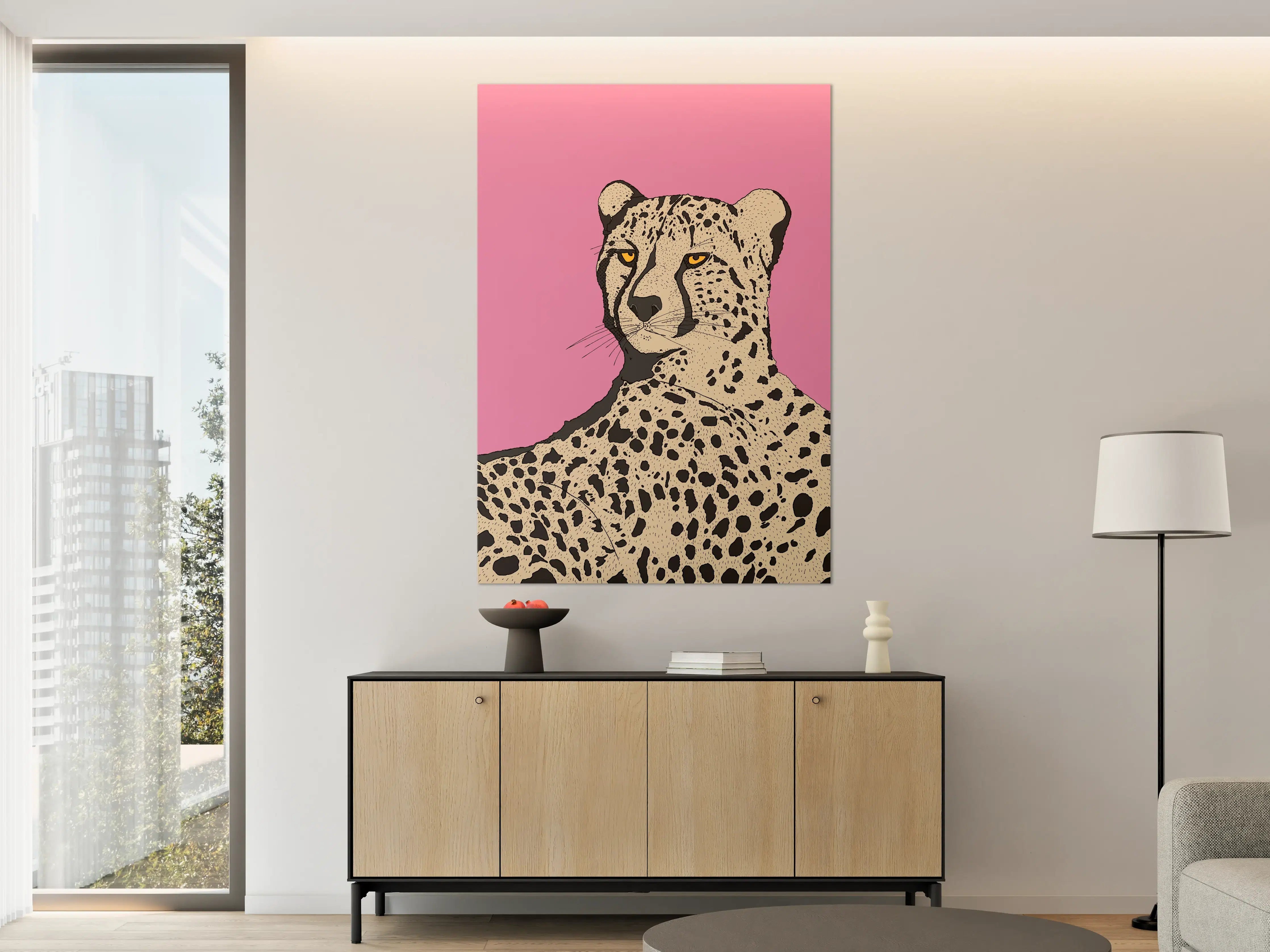 Große Wandbilder - Leopard auf pinkem Hintergrund