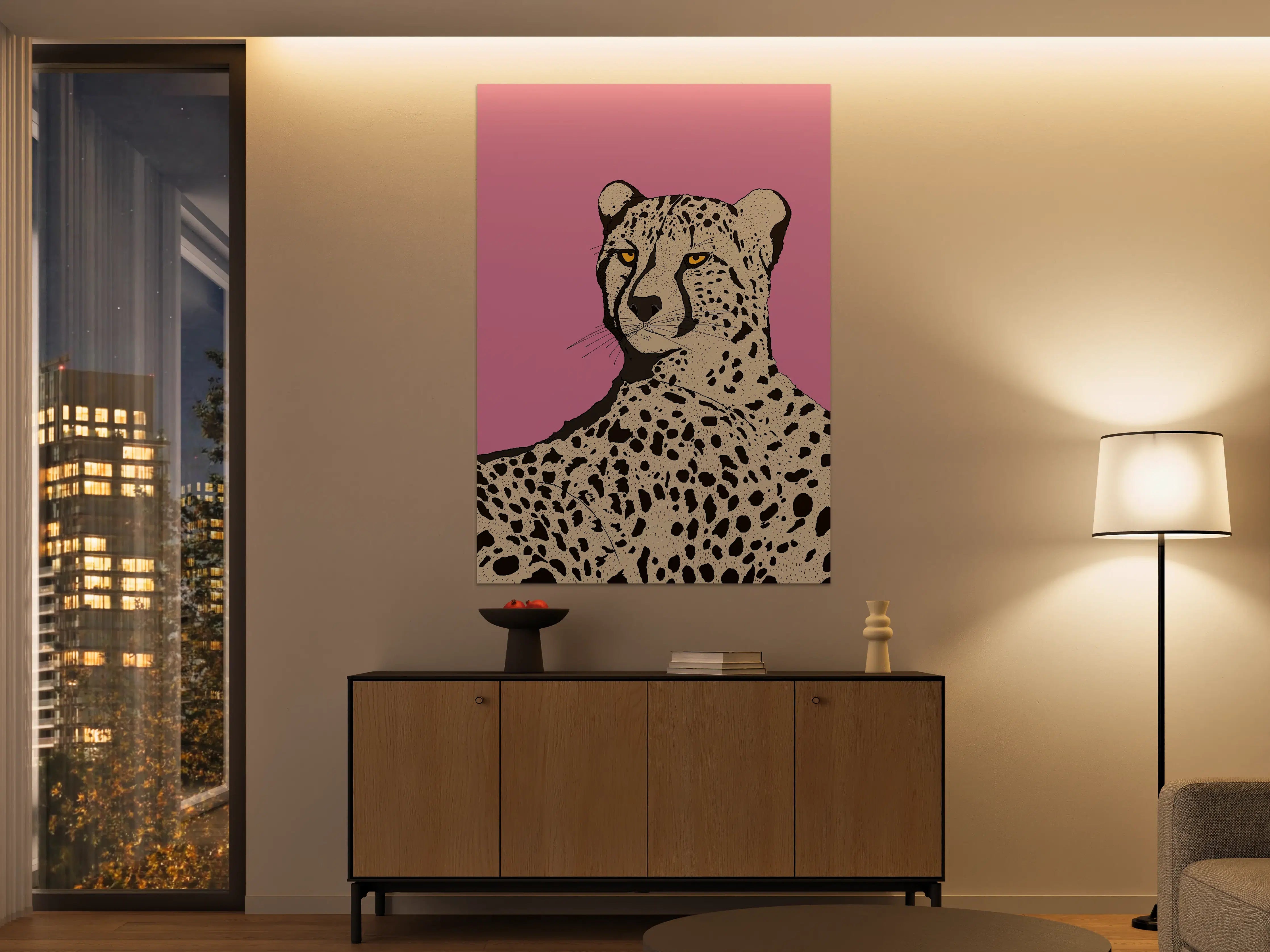 Große Wandbilder - Leopard auf pinkem Hintergrund
