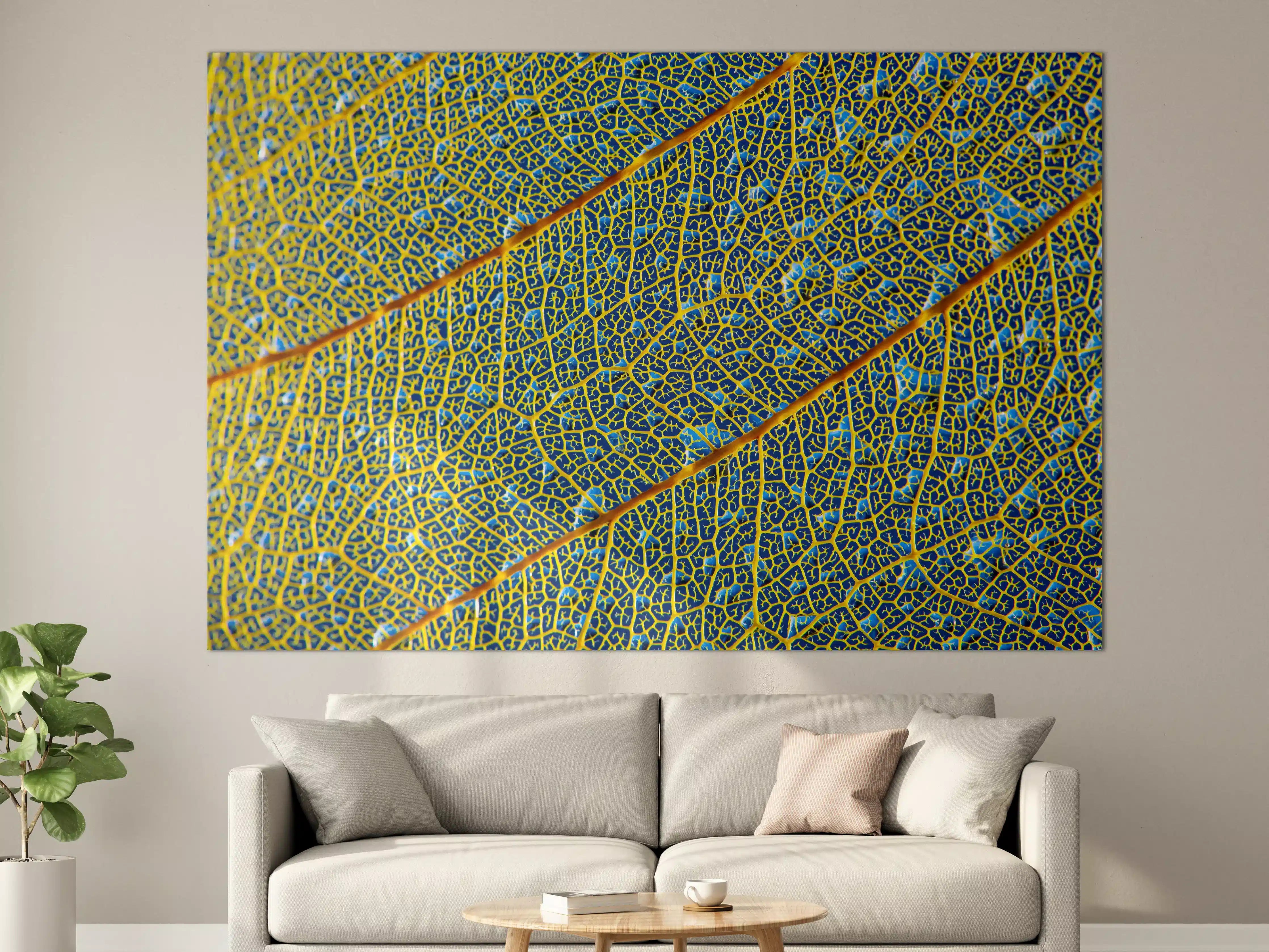 Große Wandbilder - Leuchtend Gelbes Blattadern Makro