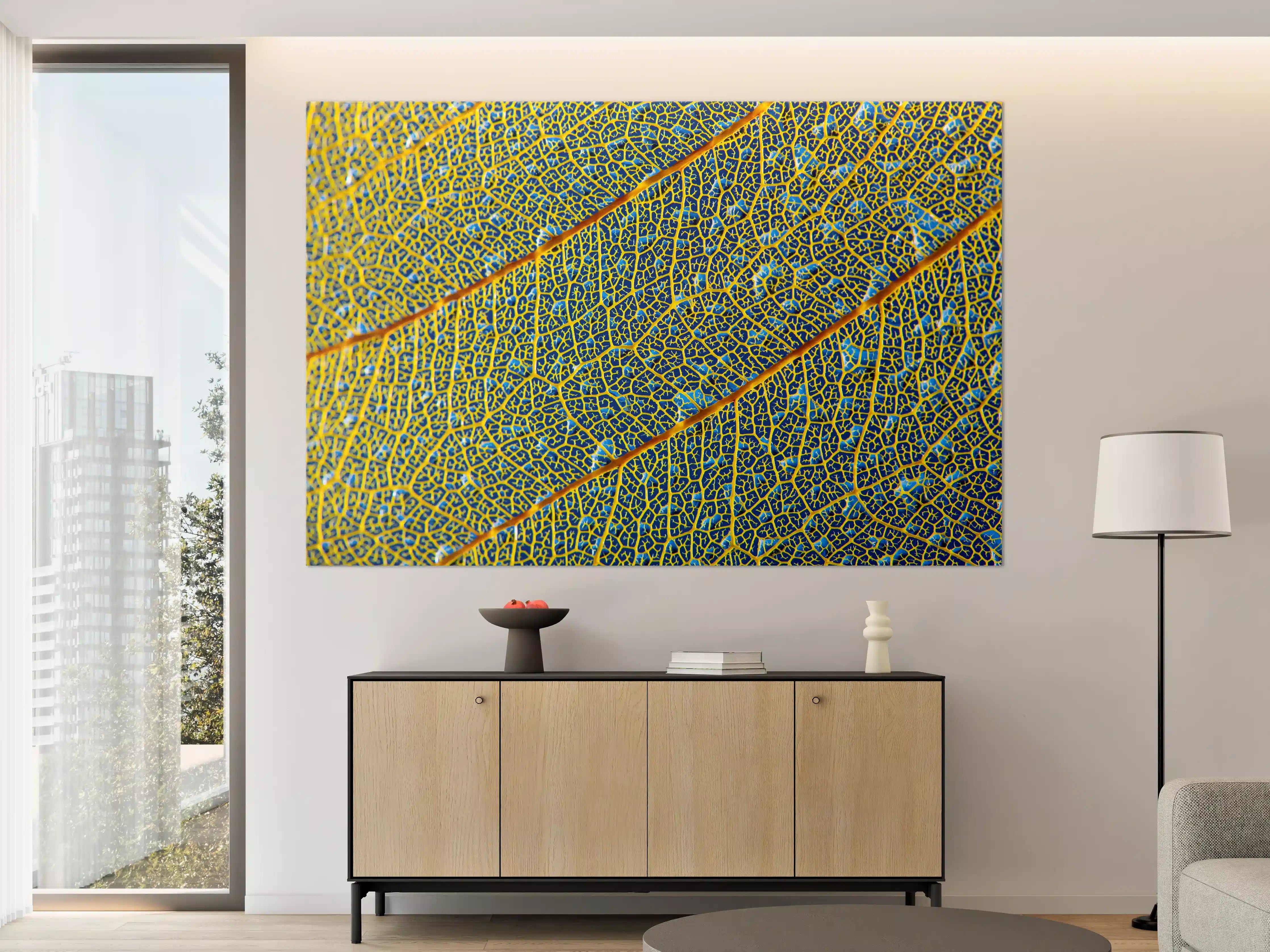 Große Wandbilder - Leuchtend Gelbes Blattadern Makro