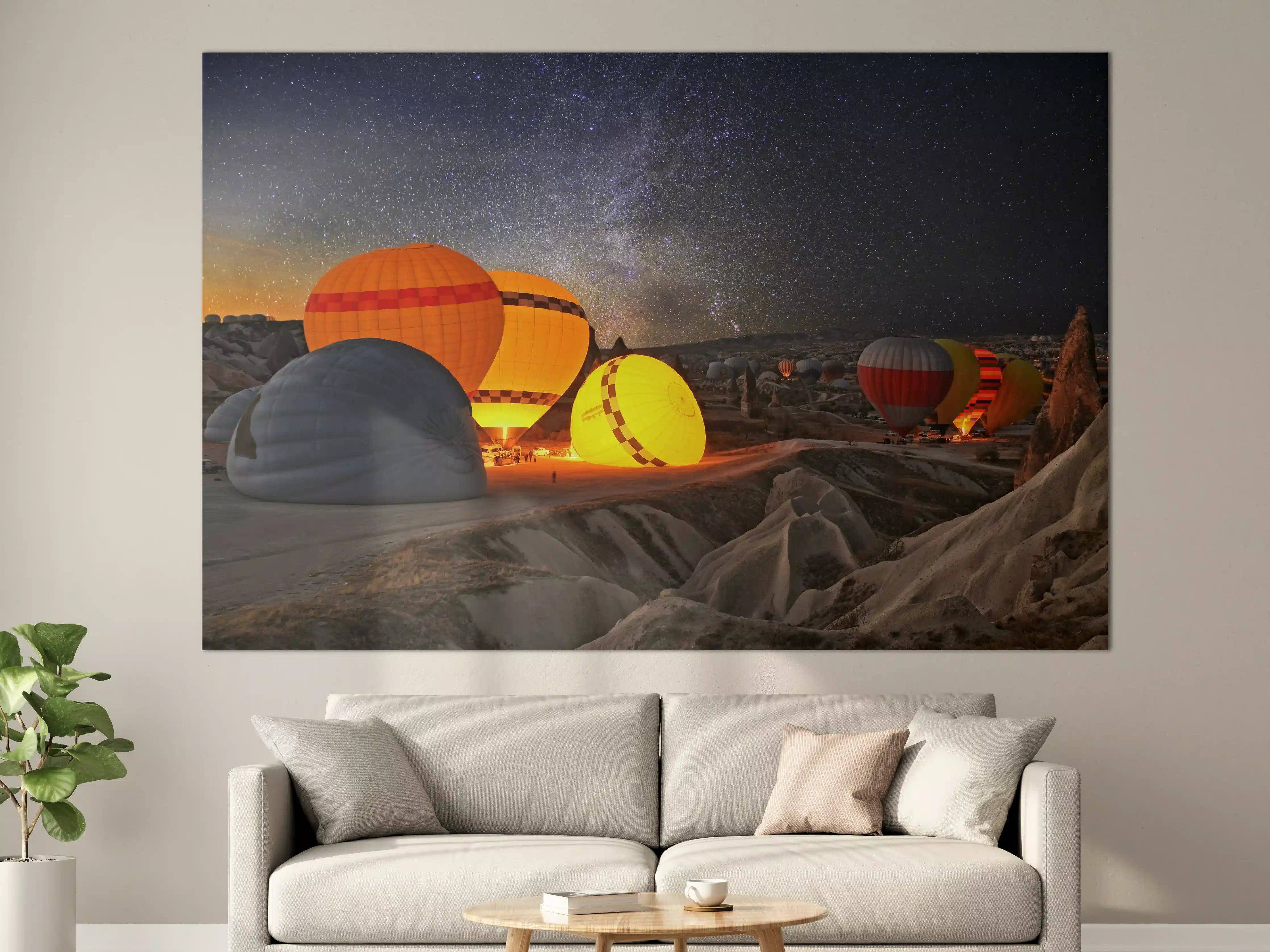 Große Wandbilder - Leuchtende Heißluftballons bei Nacht unter Sternenhimmel
