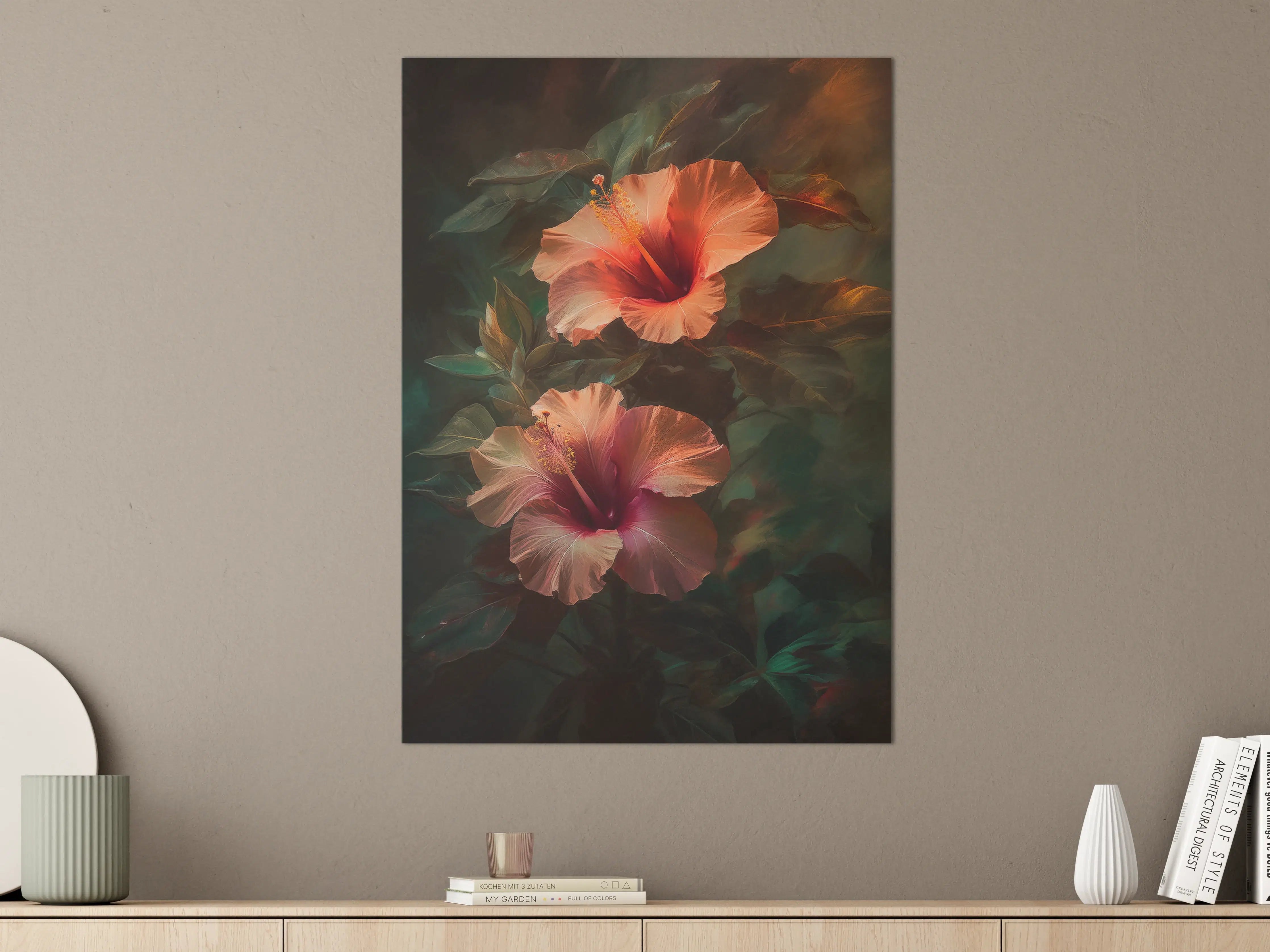 Große Wandbilder - Leuchtende Hibiskusblumen in warmen Farben