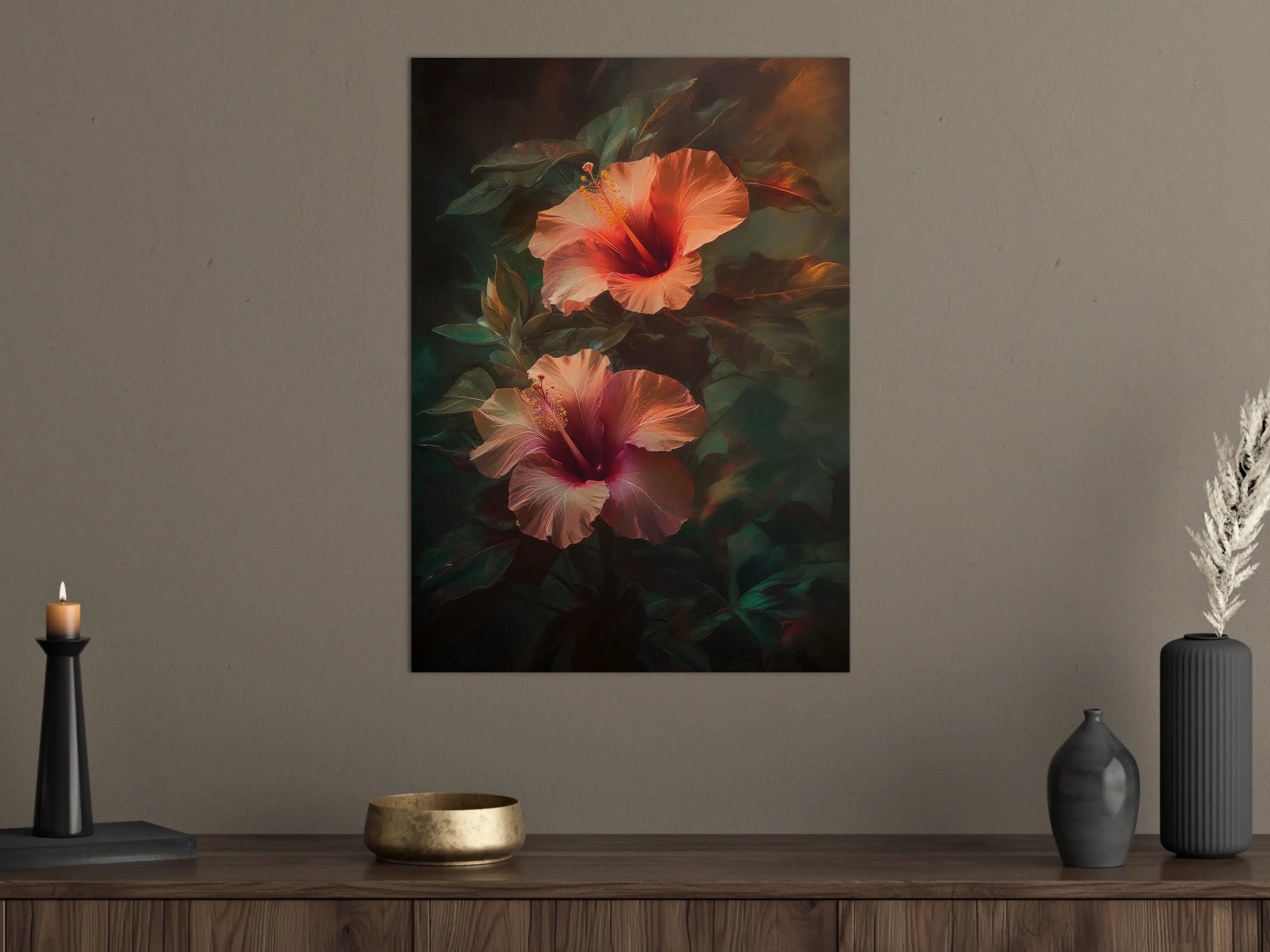 Große Wandbilder - Leuchtende Hibiskusblumen in warmen Farben