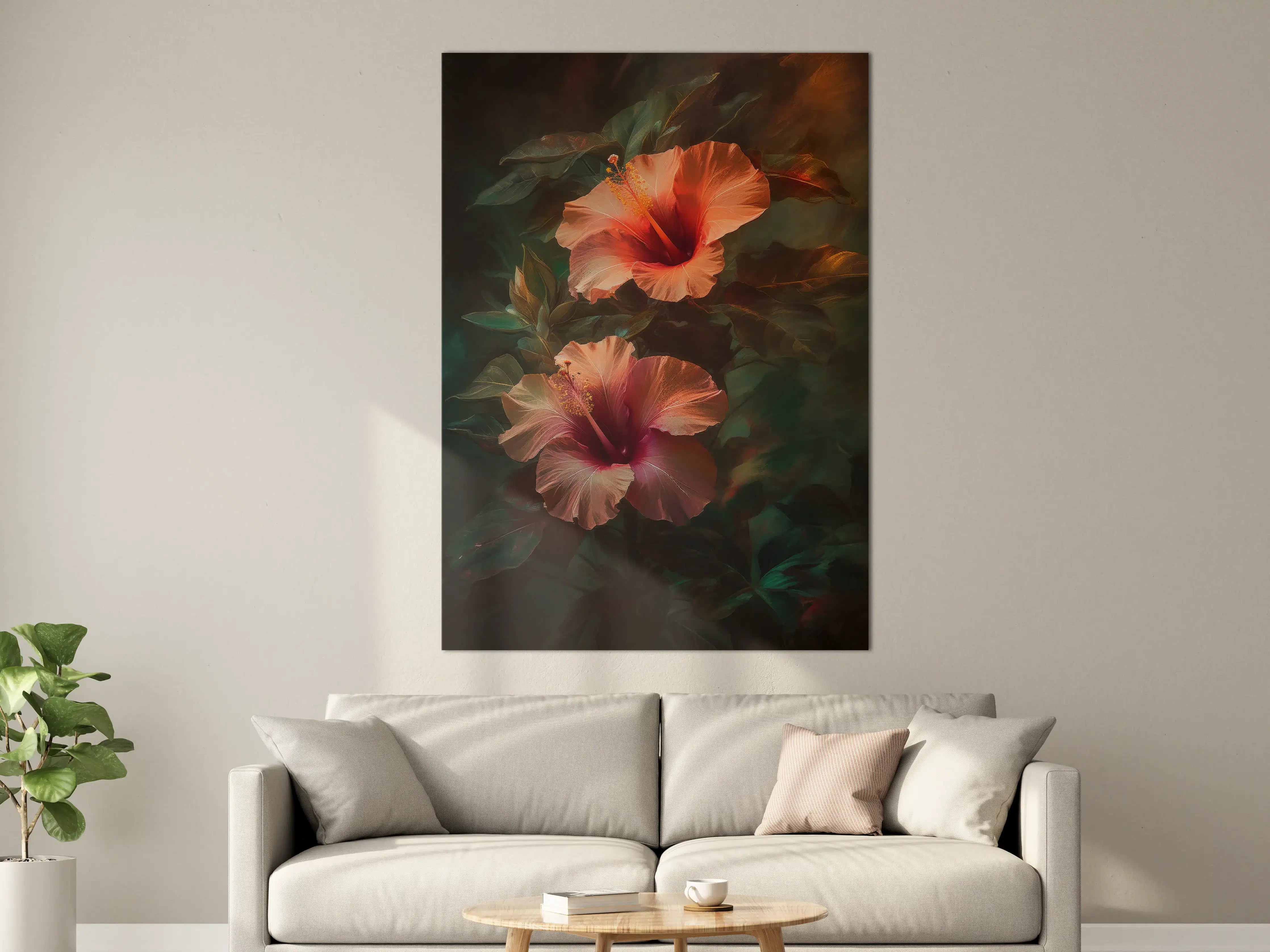 Große Wandbilder - Leuchtende Hibiskusblumen in warmen Farben