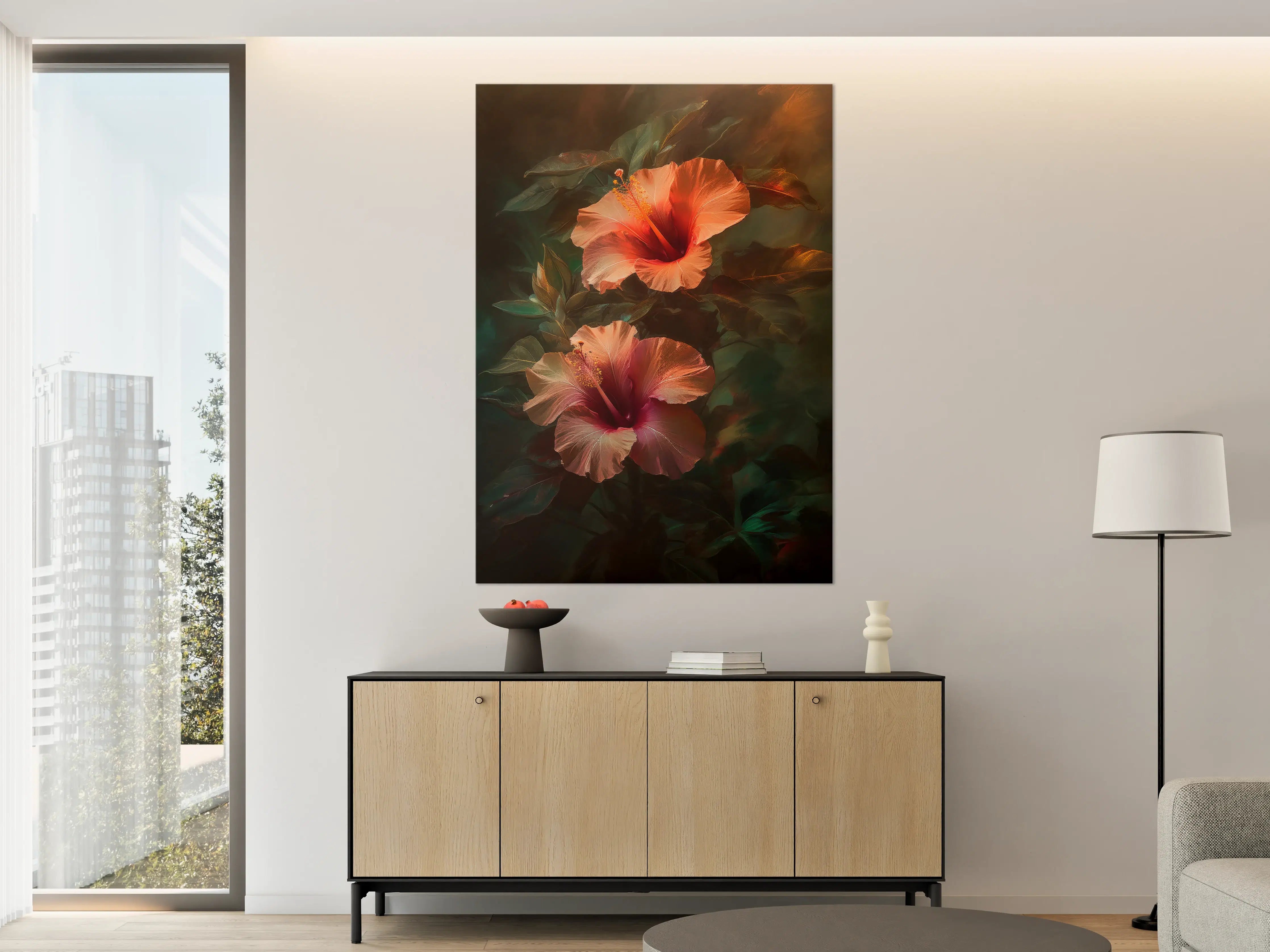 Große Wandbilder - Leuchtende Hibiskusblumen in warmen Farben