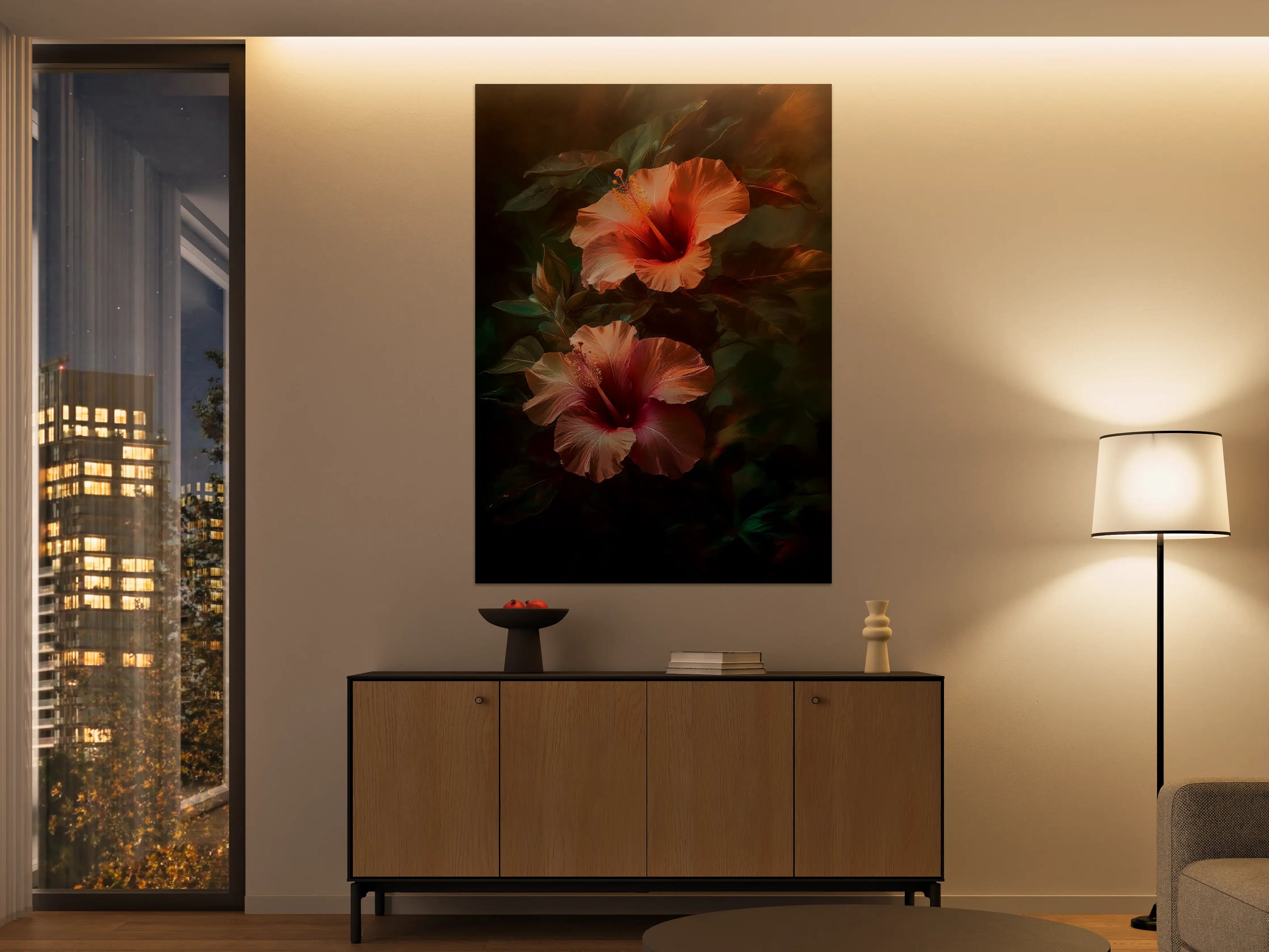 Große Wandbilder - Leuchtende Hibiskusblumen in warmen Farben