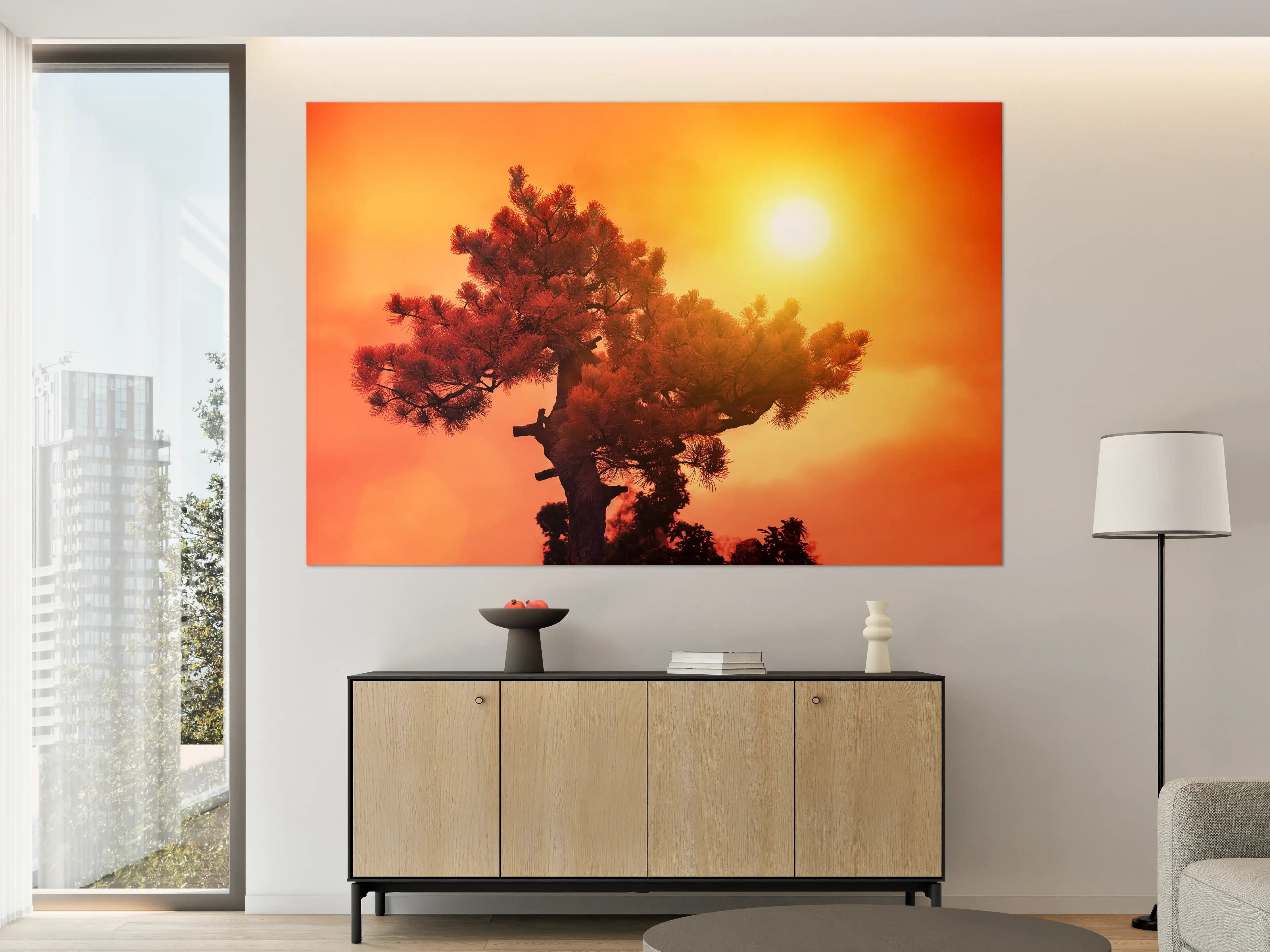 Große Wandbilder - Leuchtende Sunset-Silhouetten eines Baumes