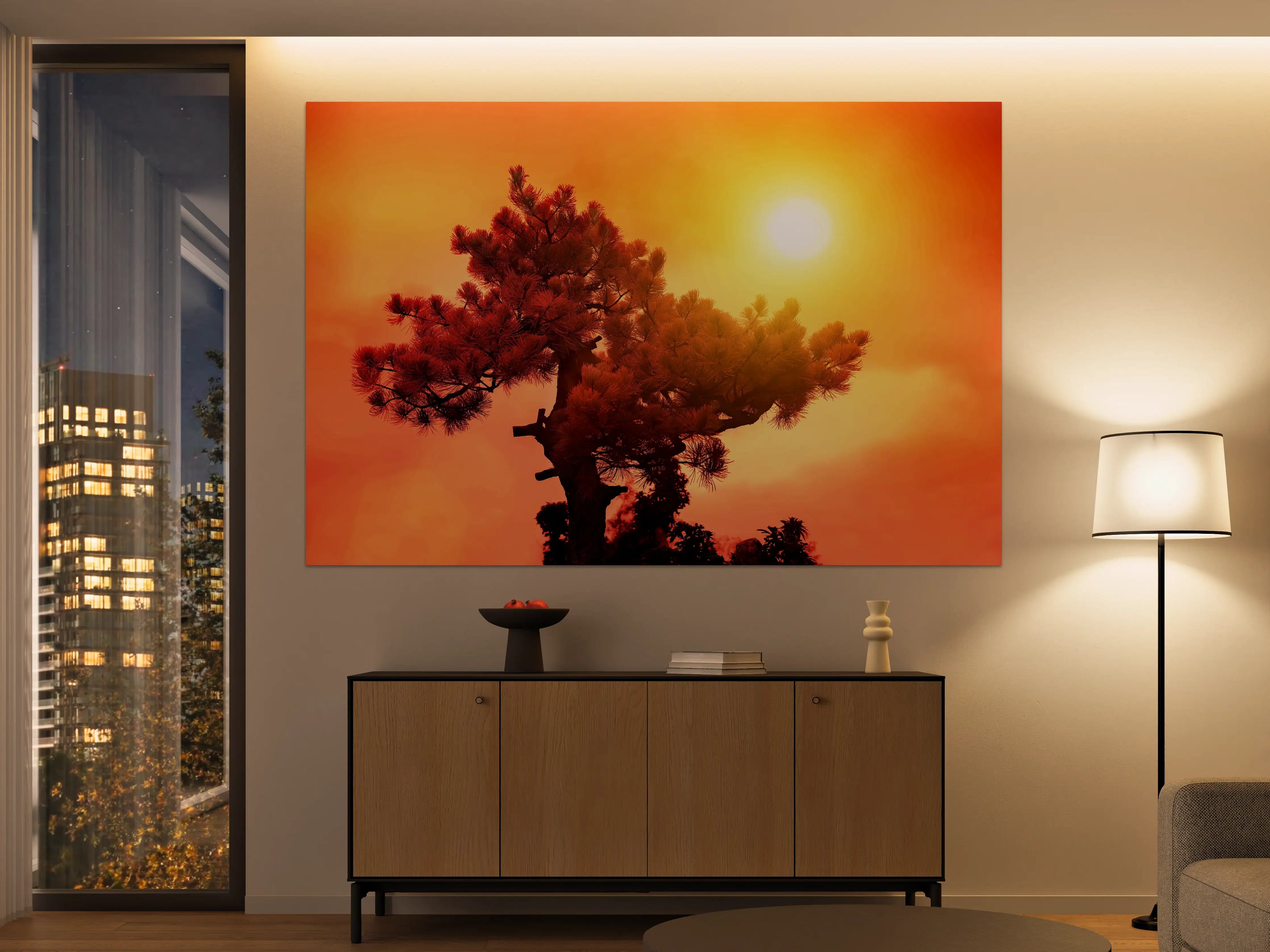 Große Wandbilder - Leuchtende Sunset-Silhouetten eines Baumes