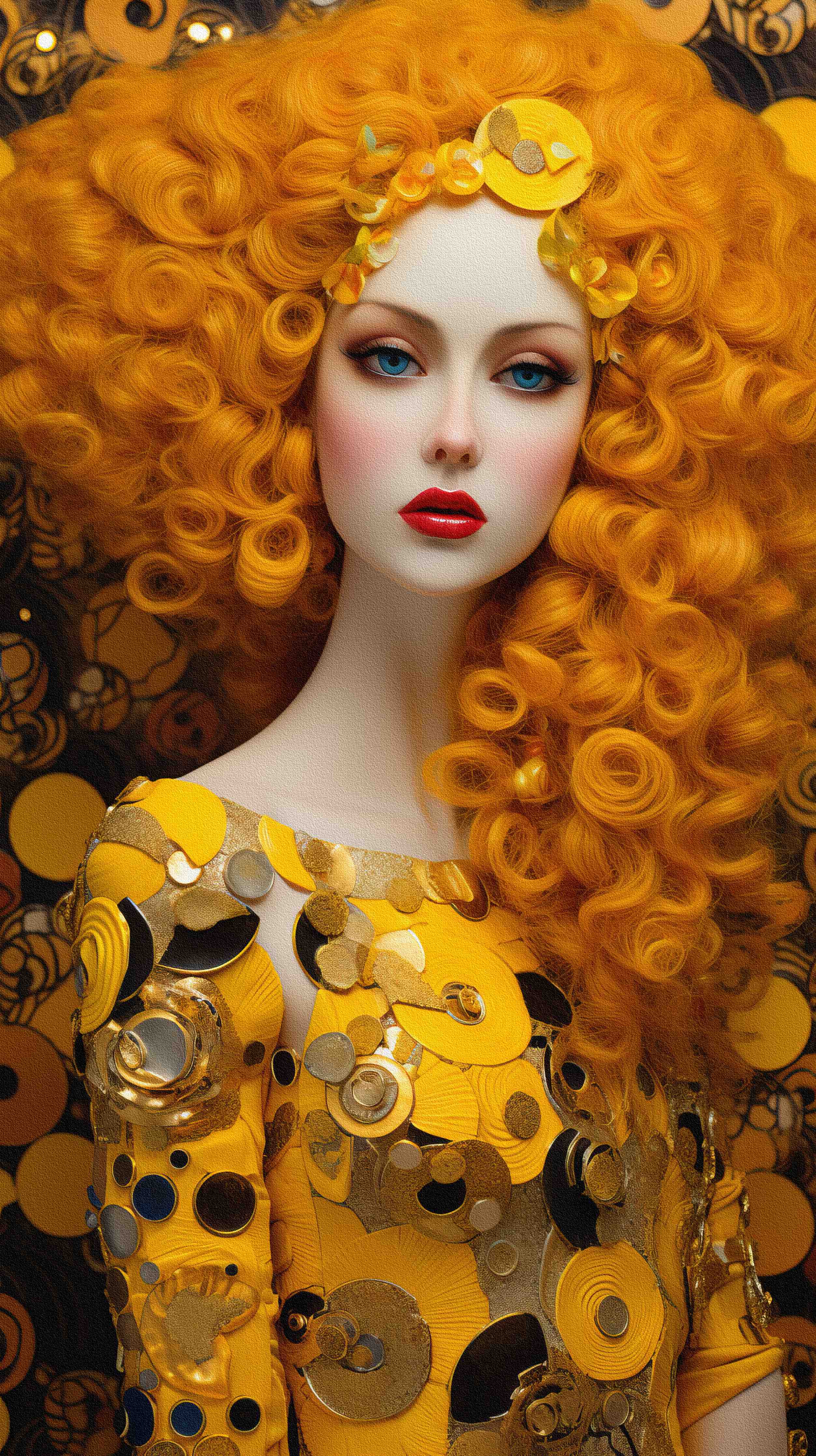 Große Wandbilder-Leuchtendes Orange Locken-Motiv mit Goldakzenten