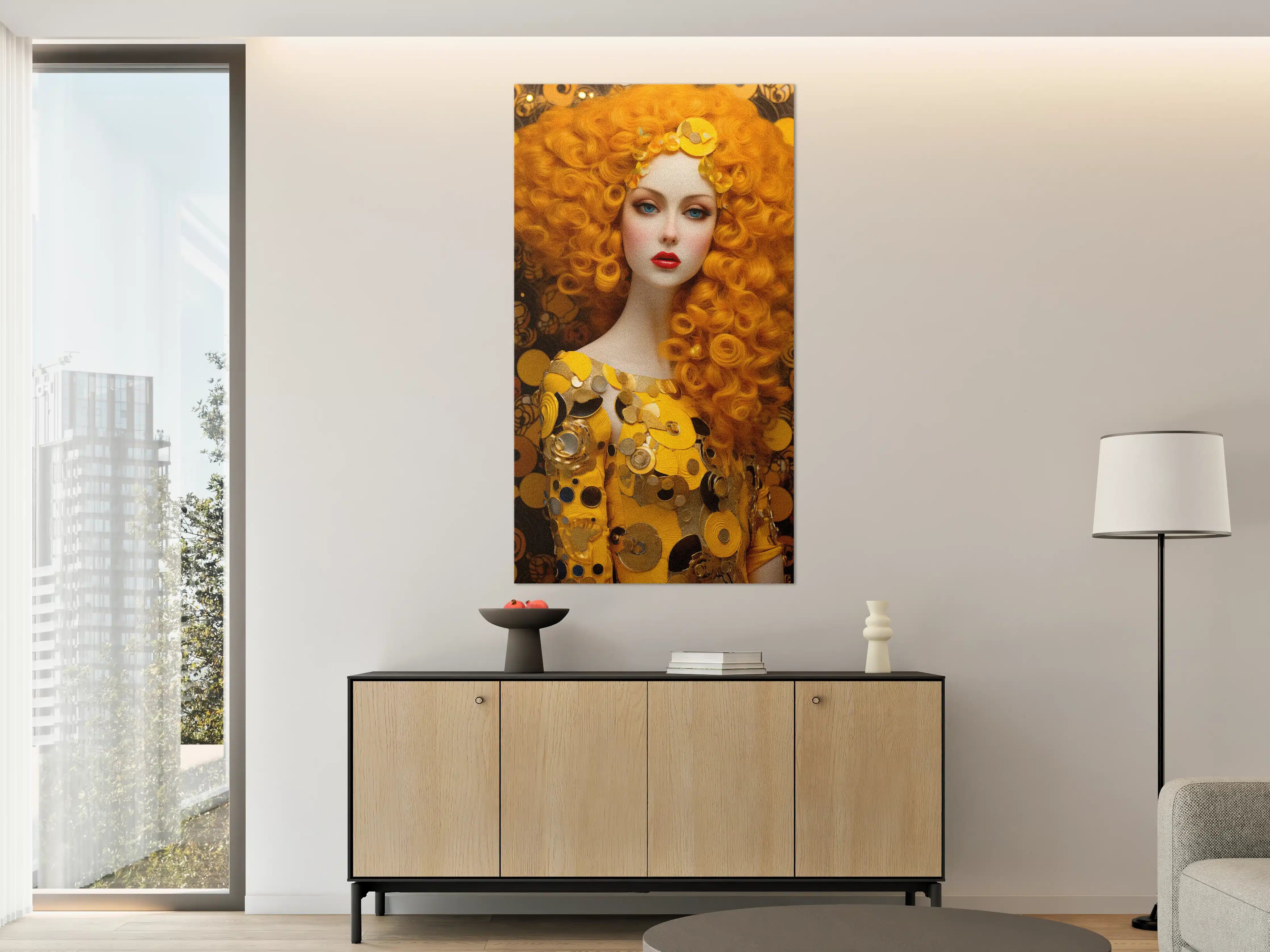 Große Wandbilder - Leuchtendes Orange Locken-Motiv mit Goldakzenten