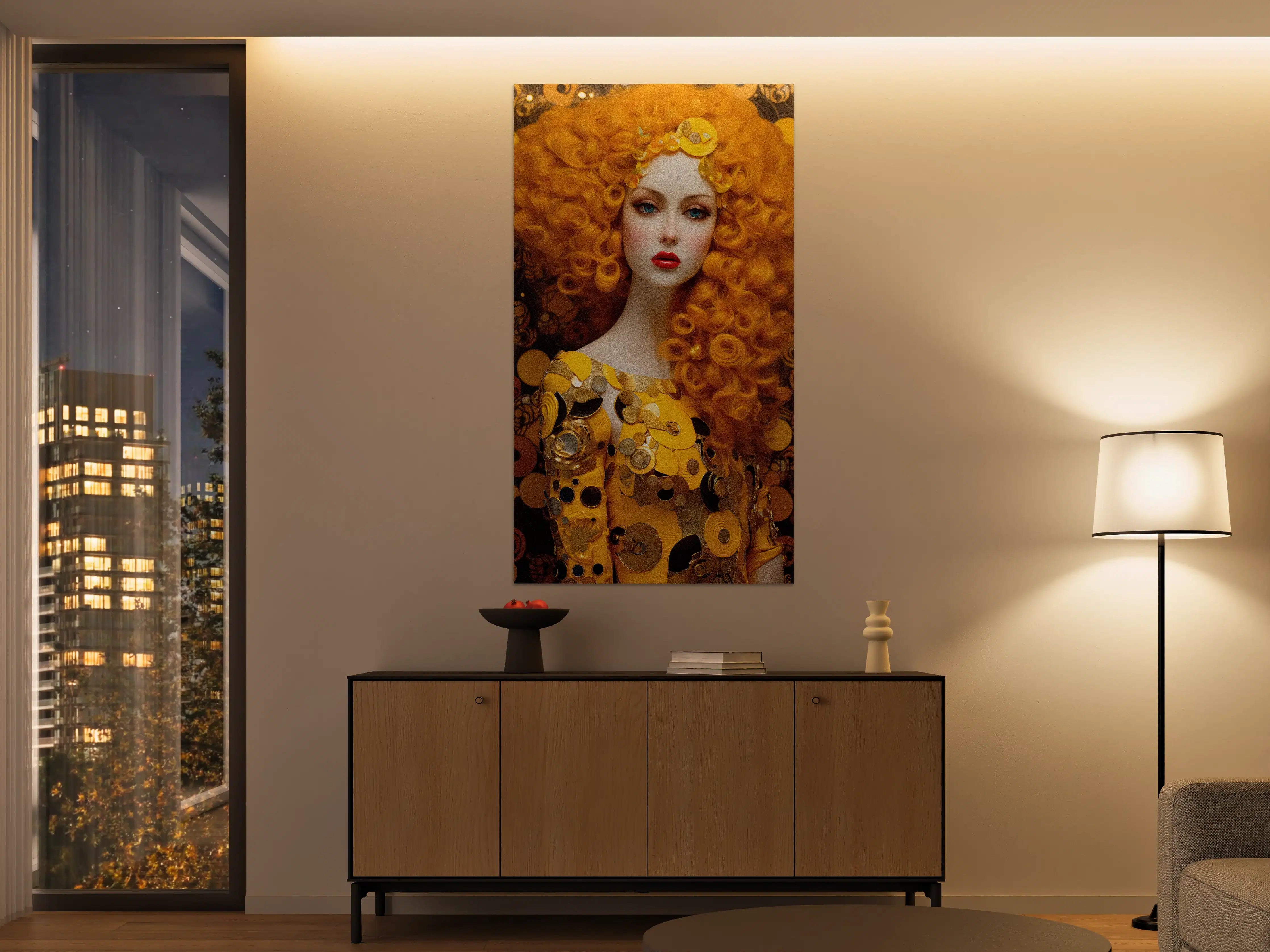 Große Wandbilder - Leuchtendes Orange Locken-Motiv mit Goldakzenten