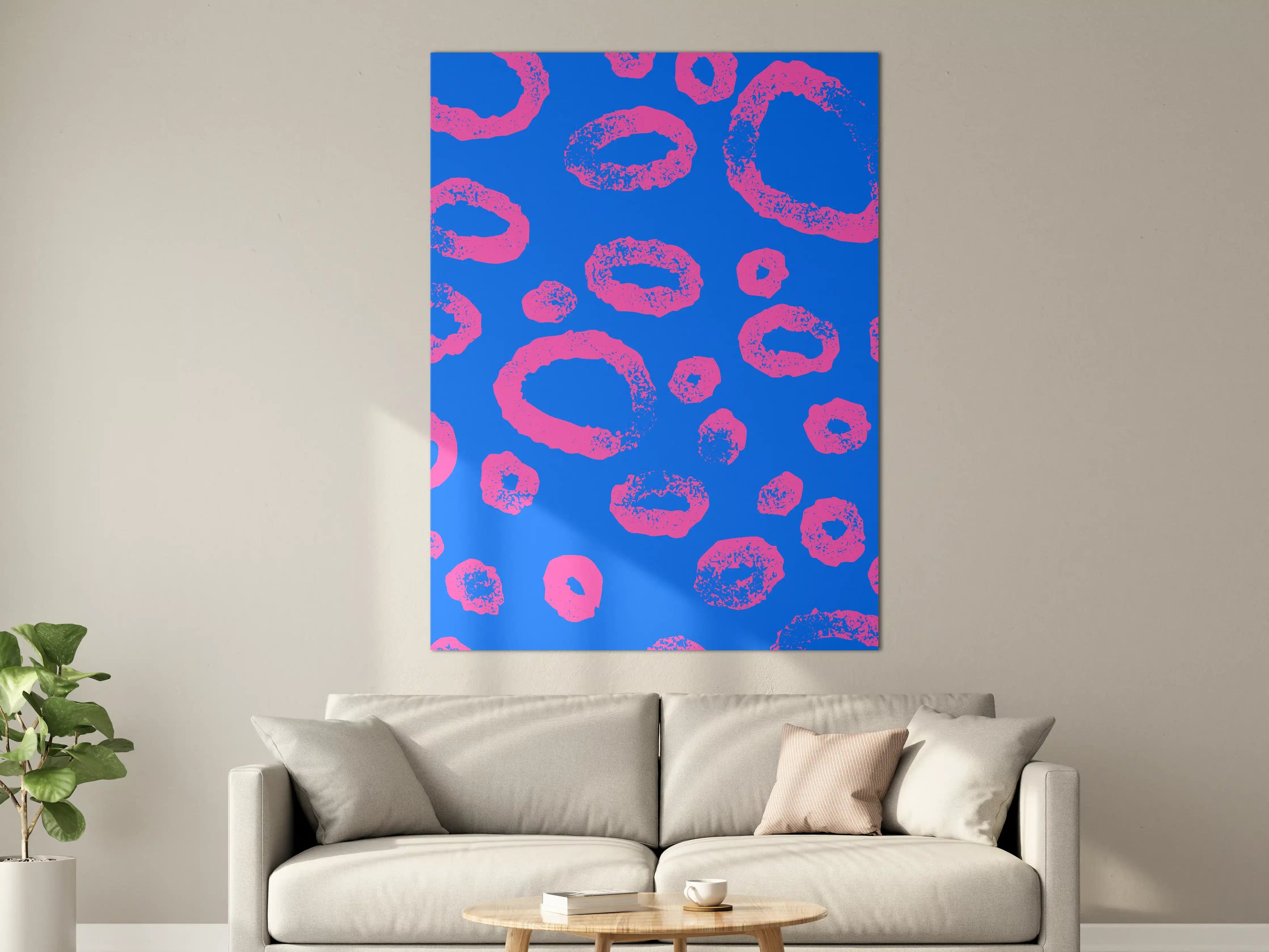 Große Wandbilder - Leuchtendes Pink auf Blauem Grund