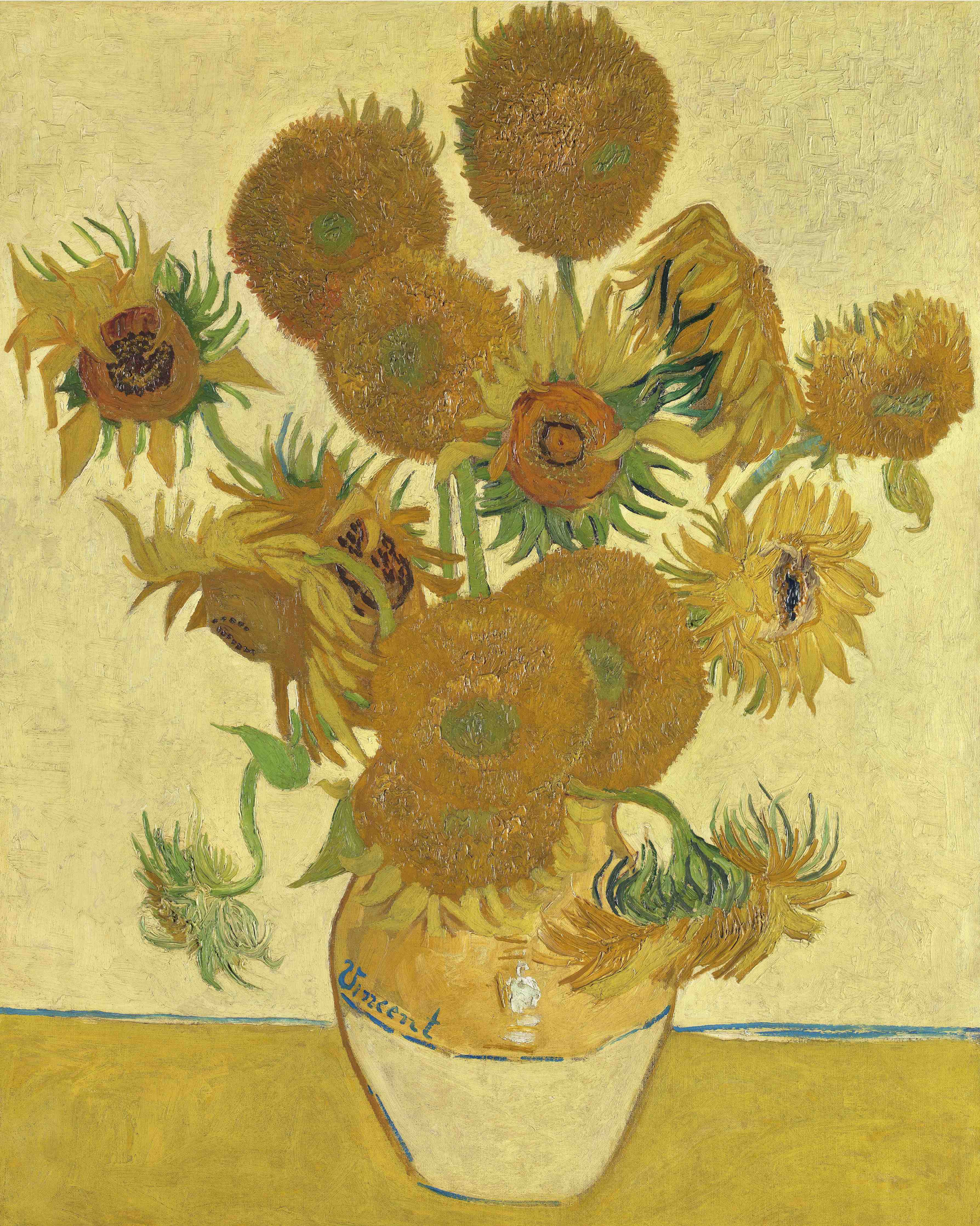 Große Wandbilder-Leuchtendes Sonnenblumenstillleben auf hellgelbem Hintergrund
