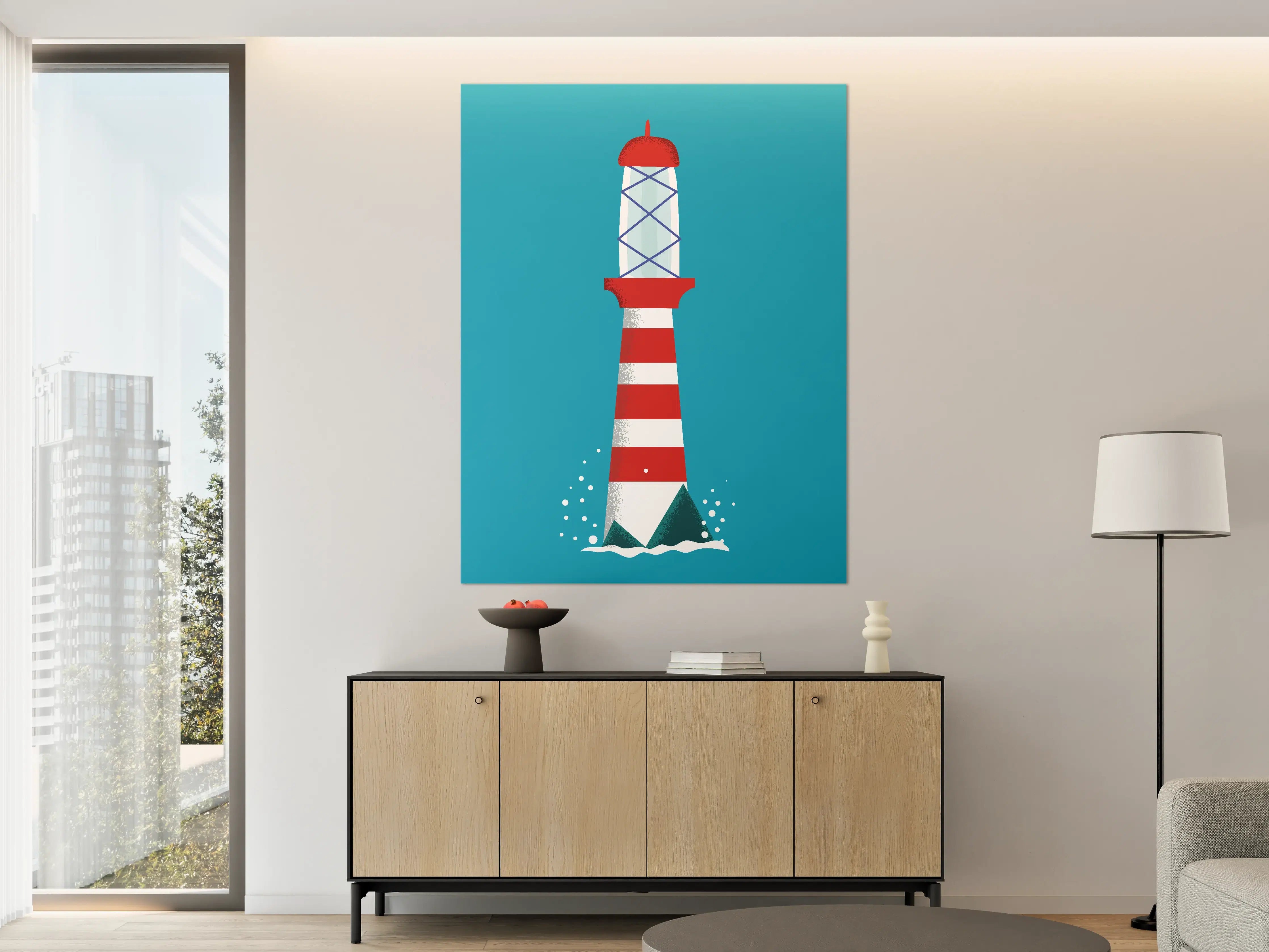 Große Wandbilder - Leuchtturm am Meer in Rot-Weiß Streifen