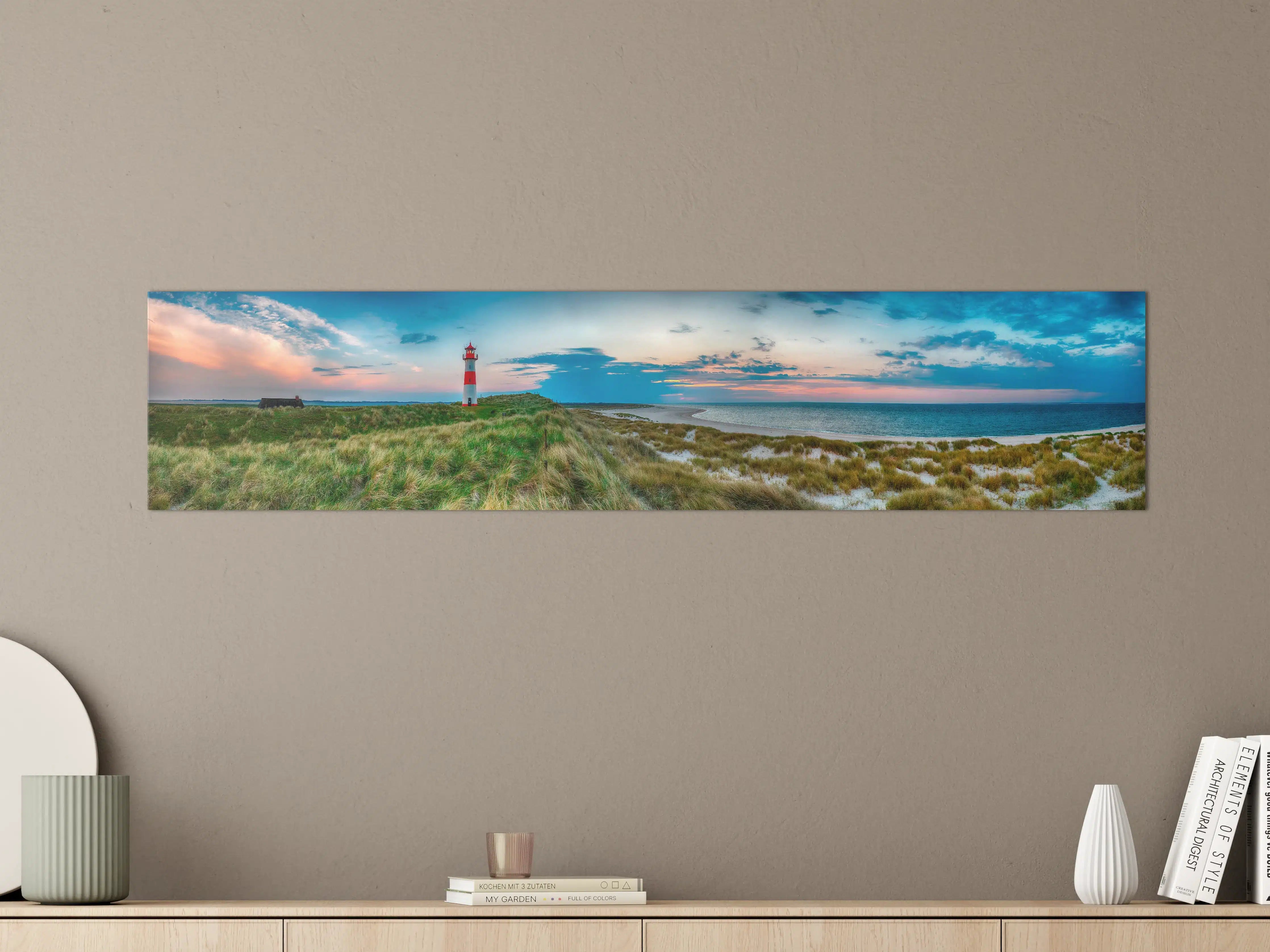 Große Wandbilder - Leuchtturm am Strand bei Sonnenuntergang