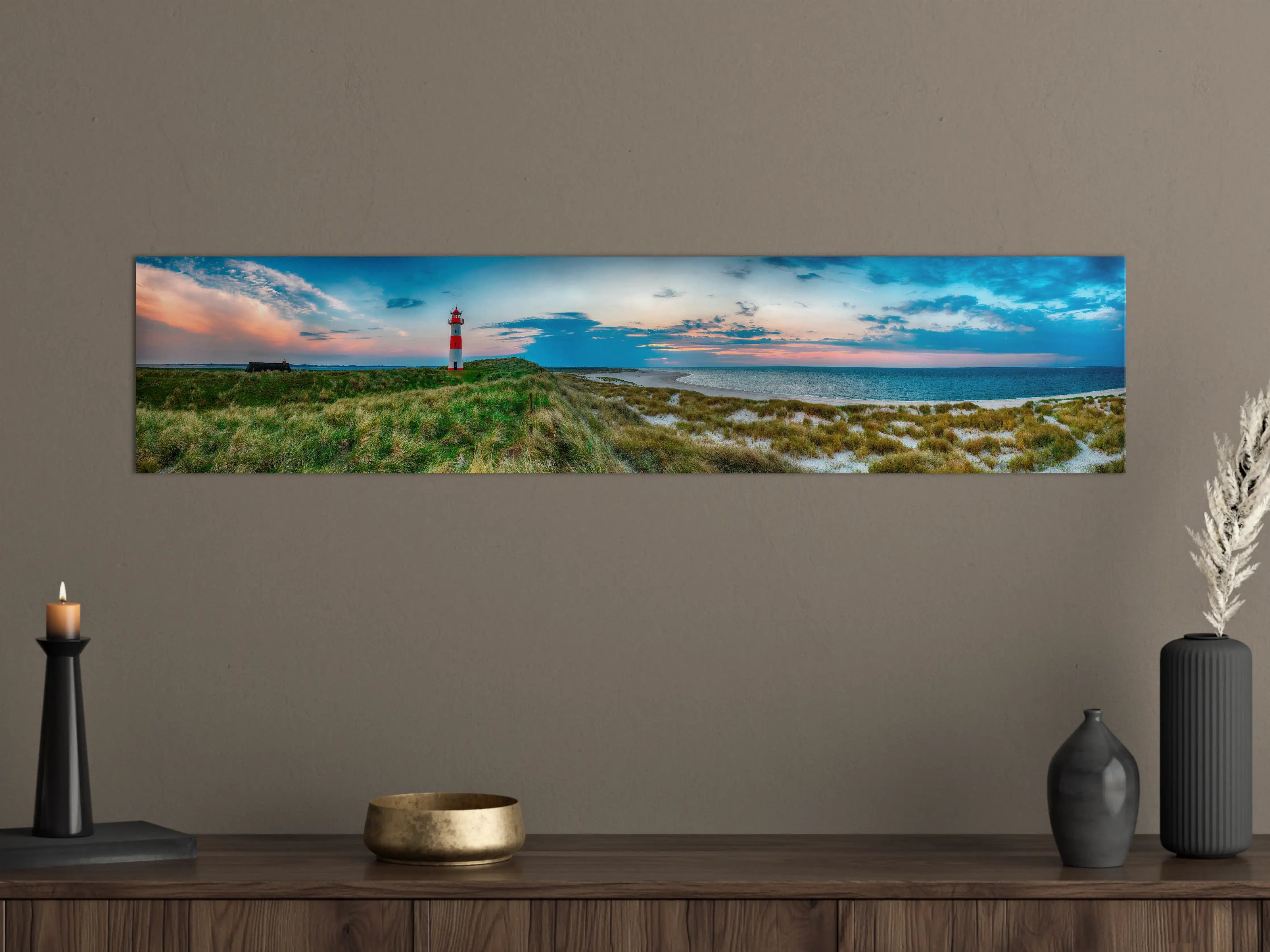 Große Wandbilder - Leuchtturm am Strand bei Sonnenuntergang