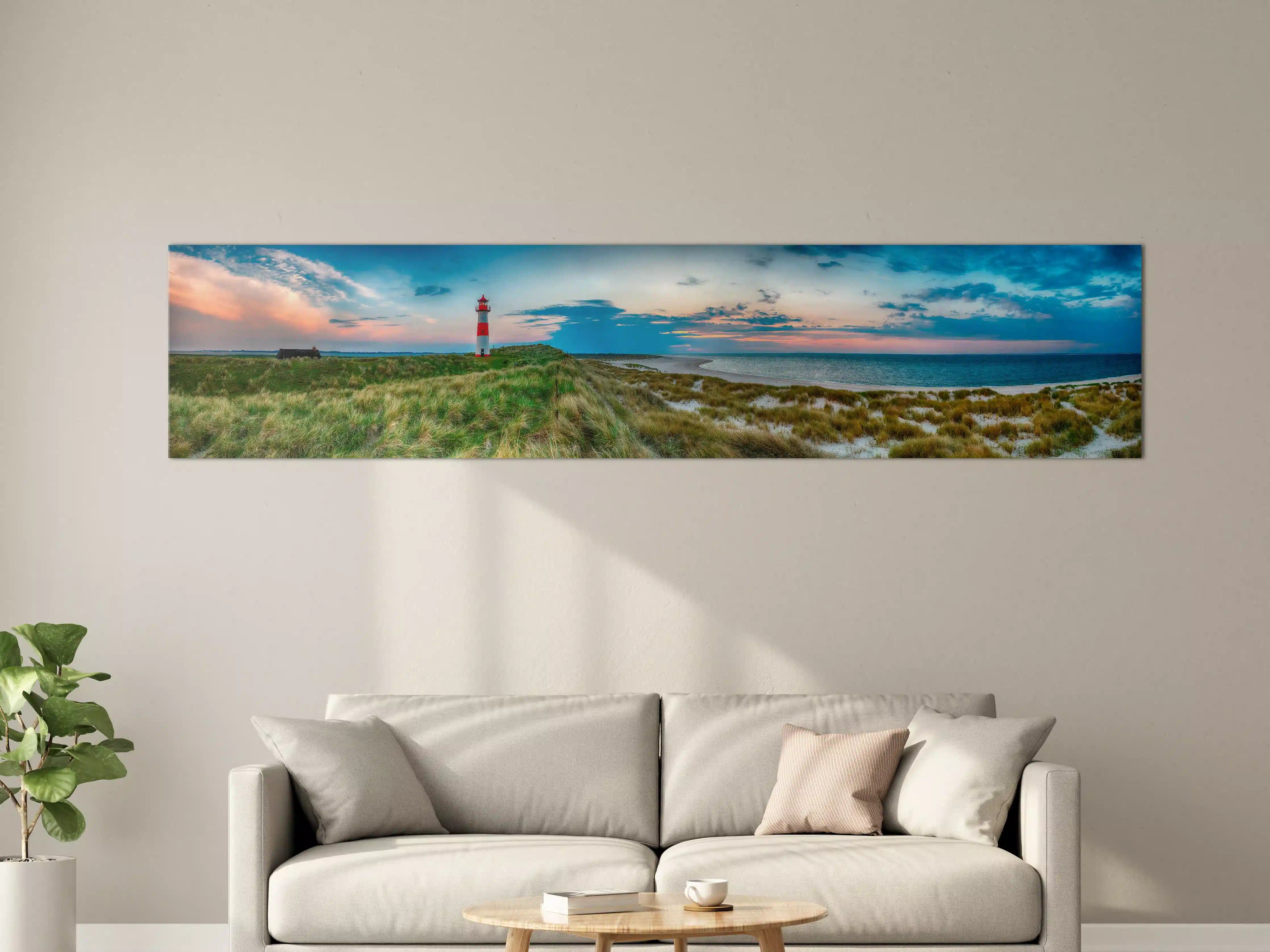 Große Wandbilder - Leuchtturm am Strand bei Sonnenuntergang