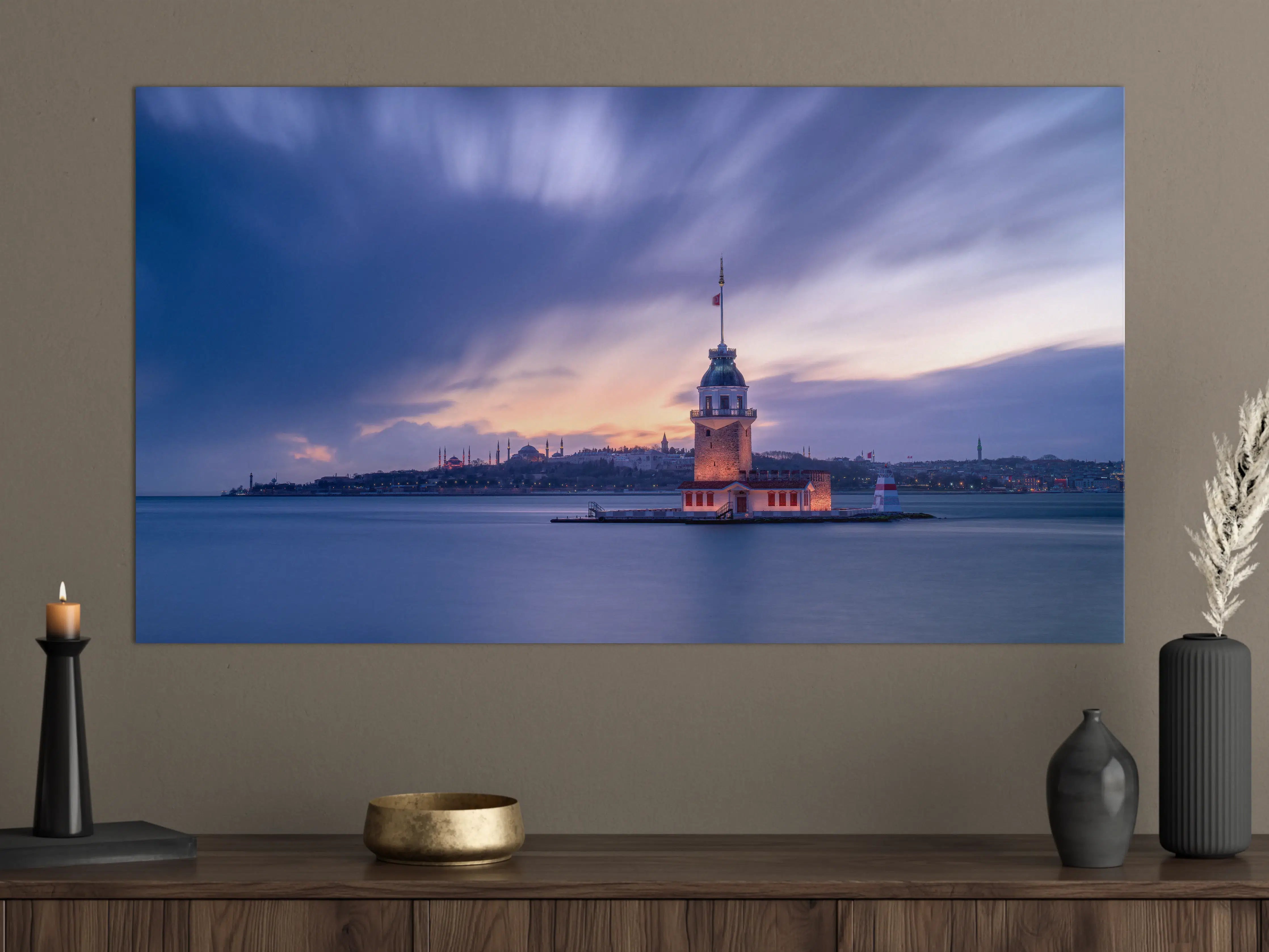 Große Wandbilder - Leuchtturm bei Sonnenuntergang mit dramatischem Himmel