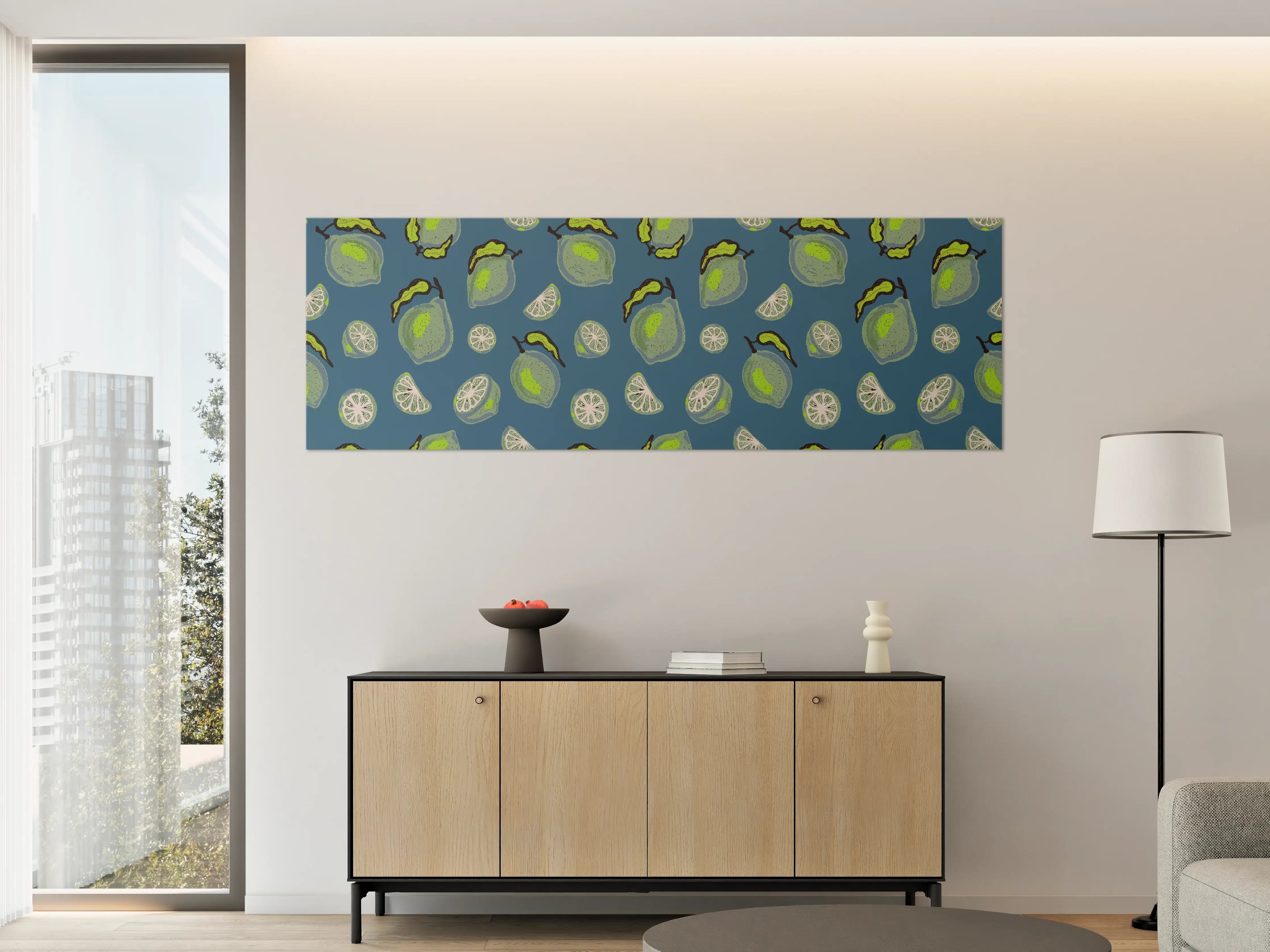 Große Wandbilder - Limetten Citrus Muster Blau