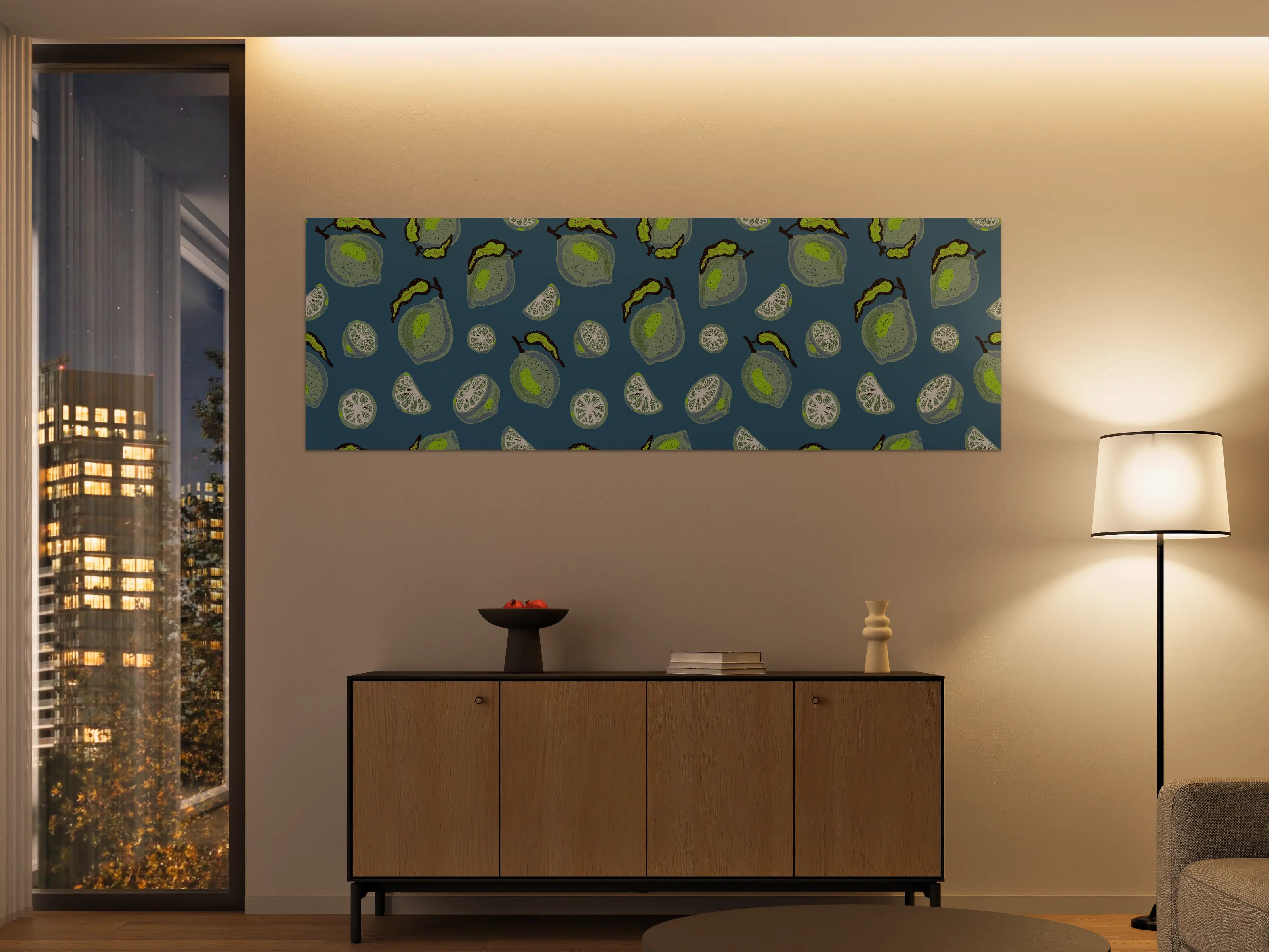 Große Wandbilder - Limetten Citrus Muster Blau
