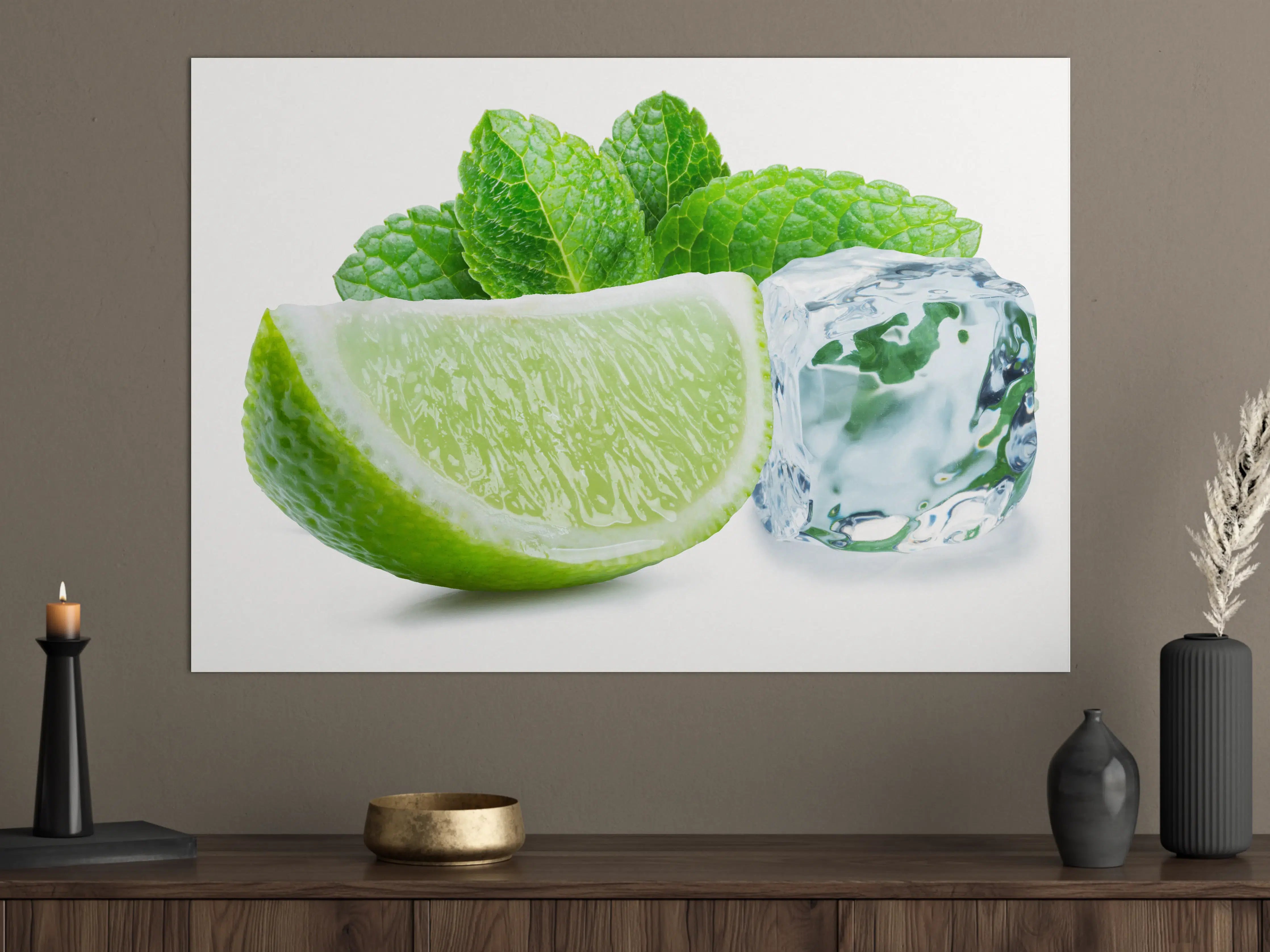 Große Wandbilder - Limettenscheibe mit Eis und Minze