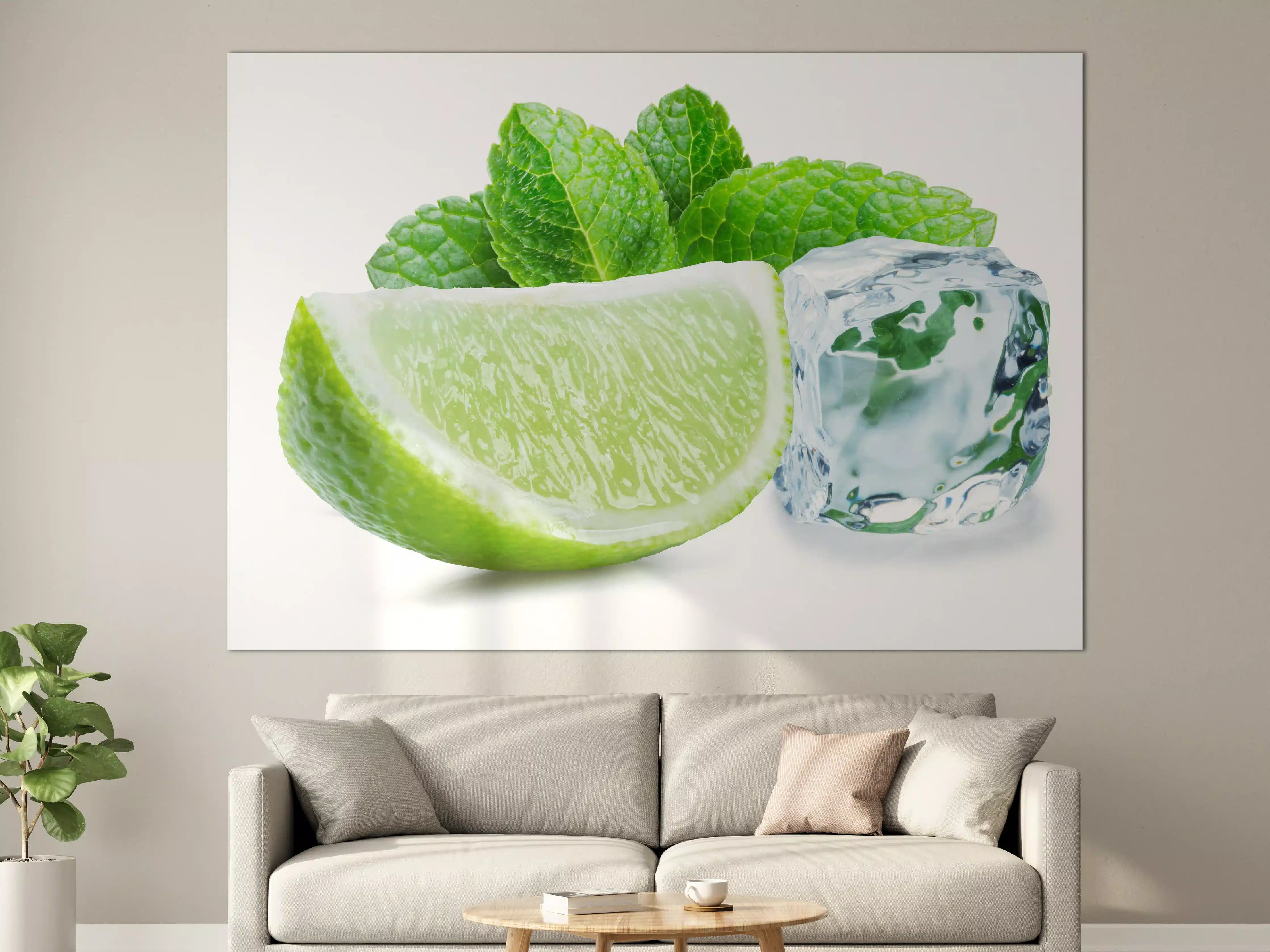 Große Wandbilder - Limettenscheibe mit Eis und Minze