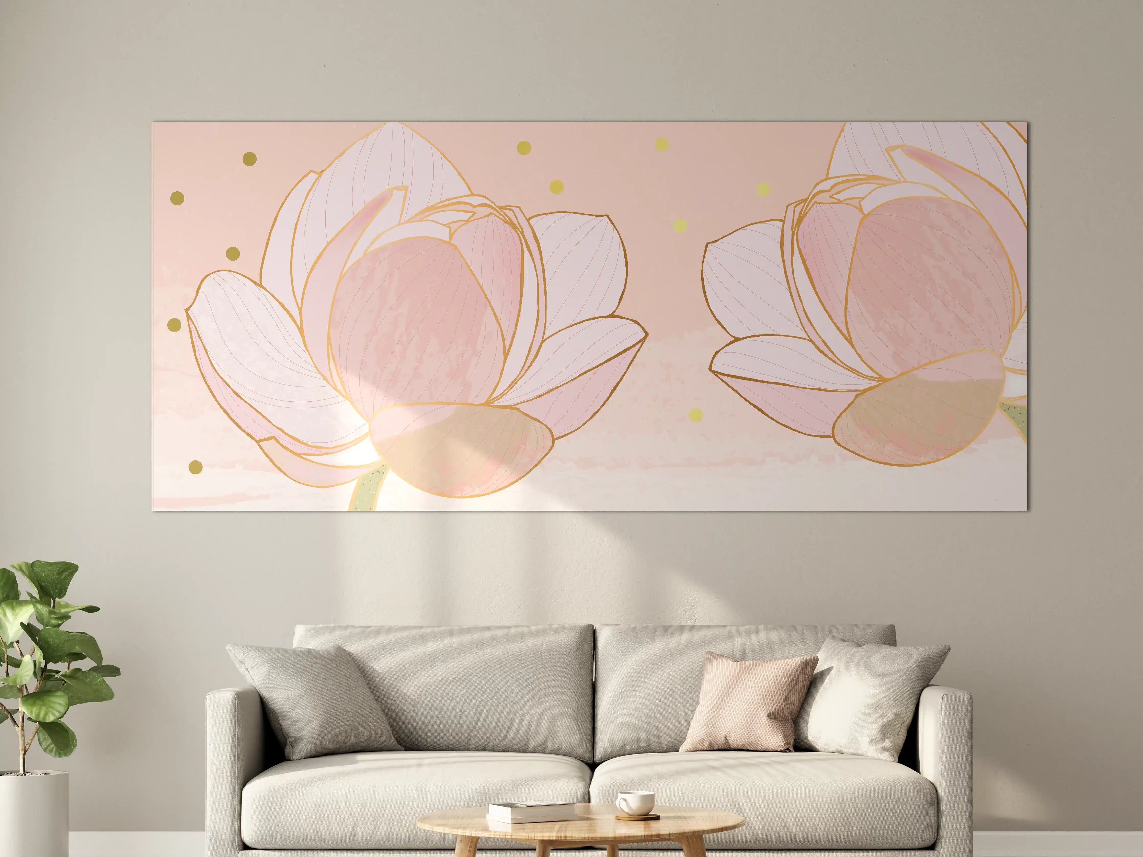 Große Wandbilder - Lotusblüte Rosa Gold Akzente