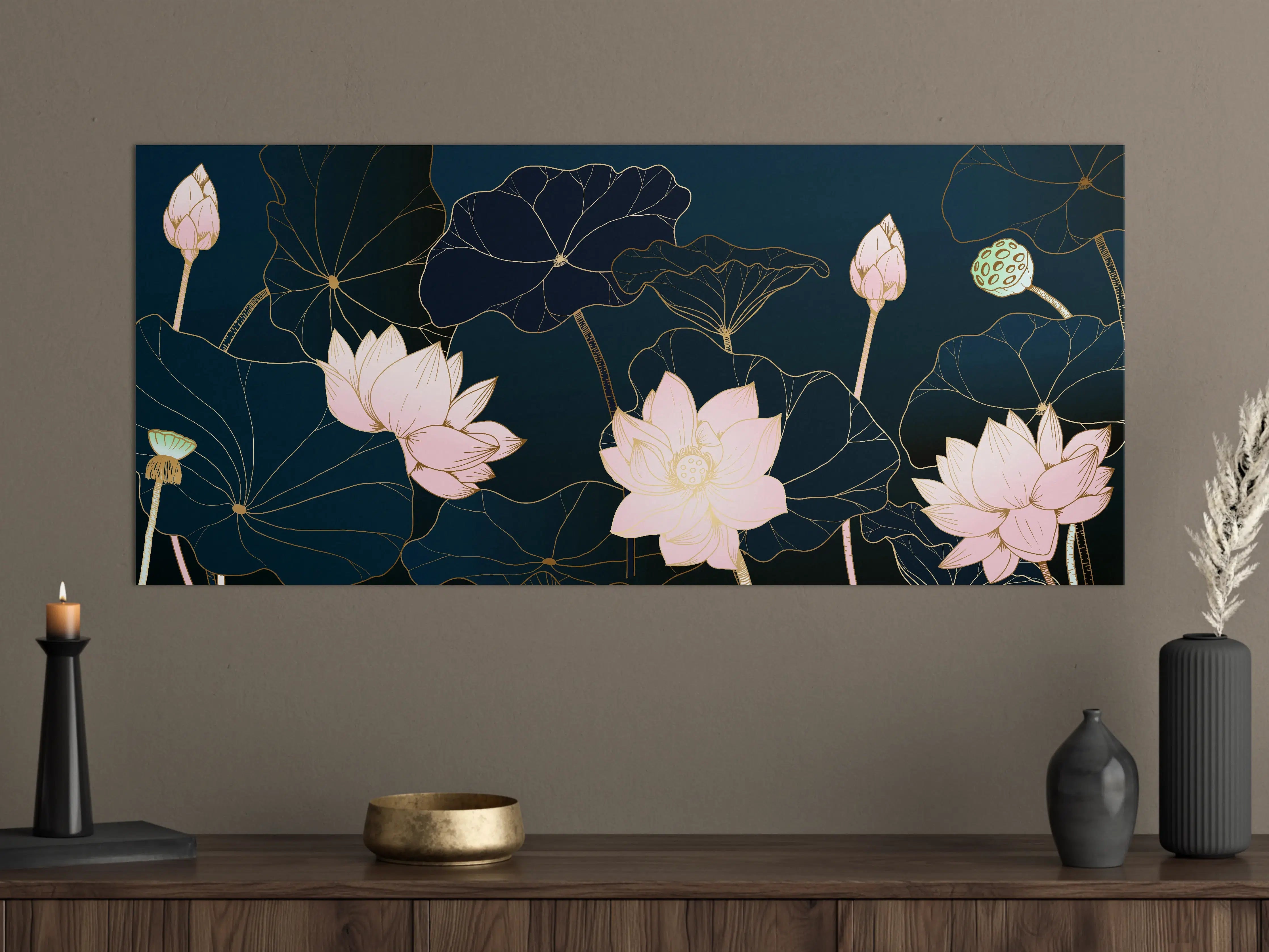 Große Wandbilder - Lotusblüten Nachtblau Illustration