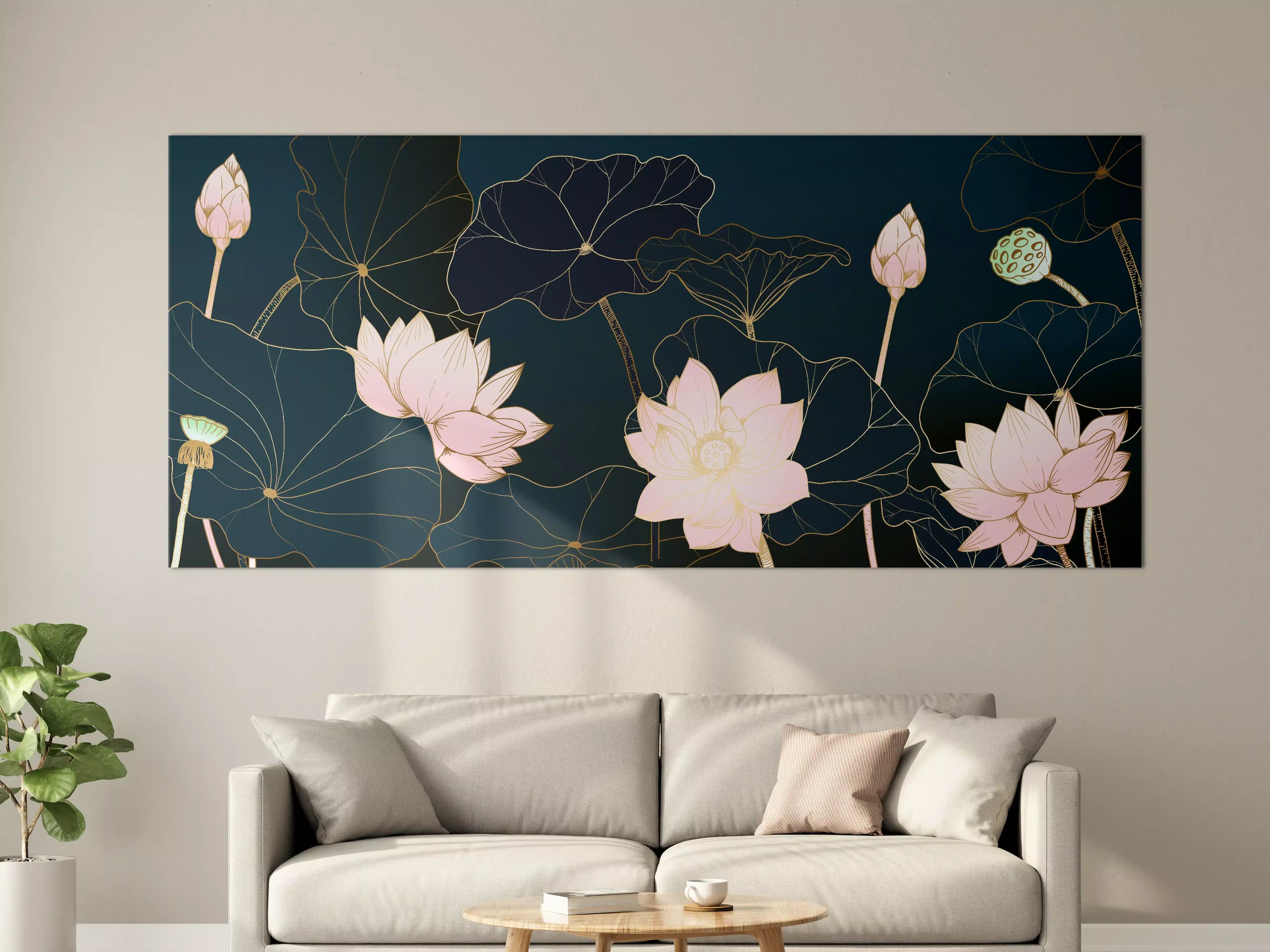 Große Wandbilder - Lotusblüten Nachtblau Illustration