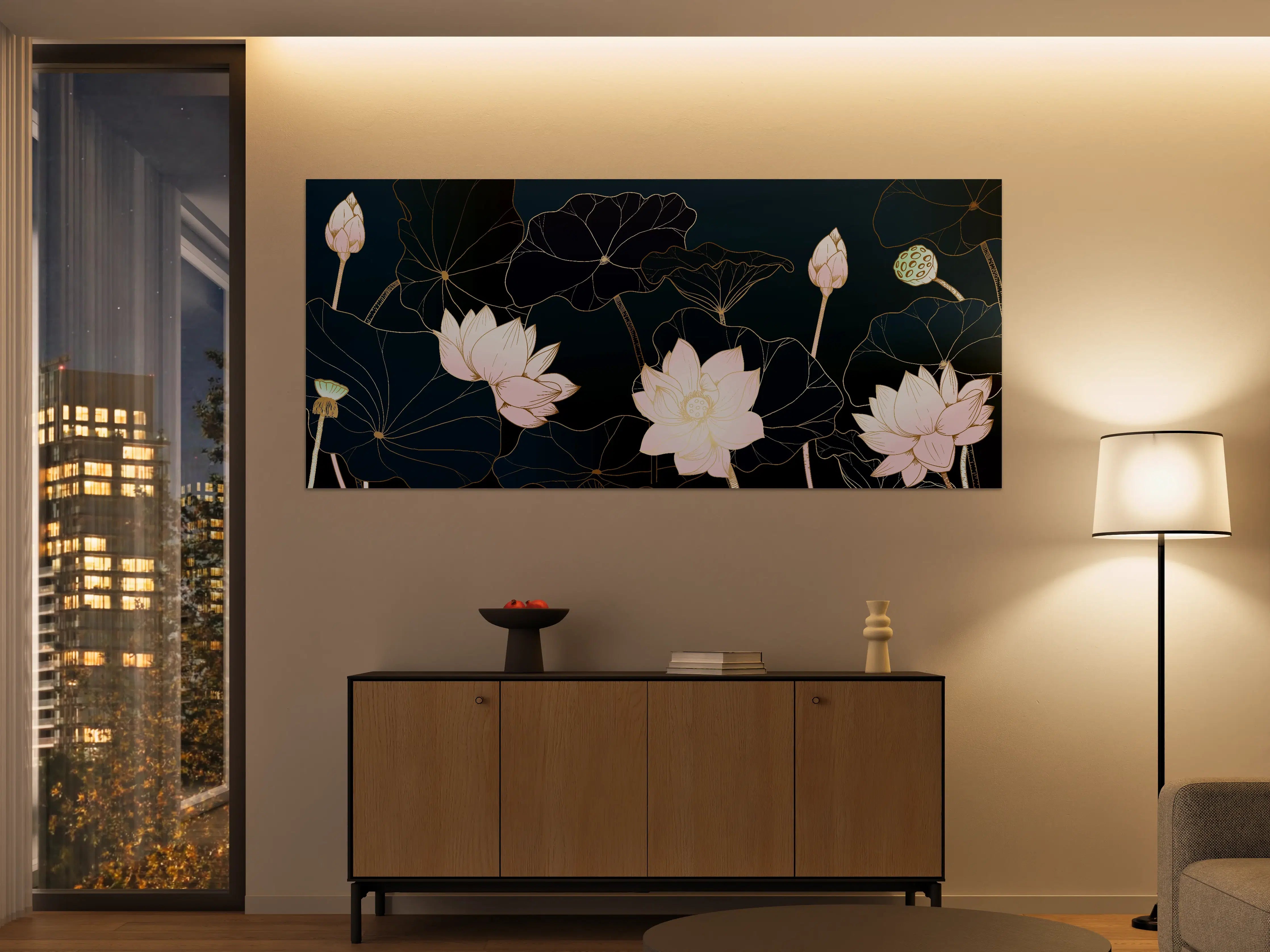 Große Wandbilder - Lotusblüten Nachtblau Illustration