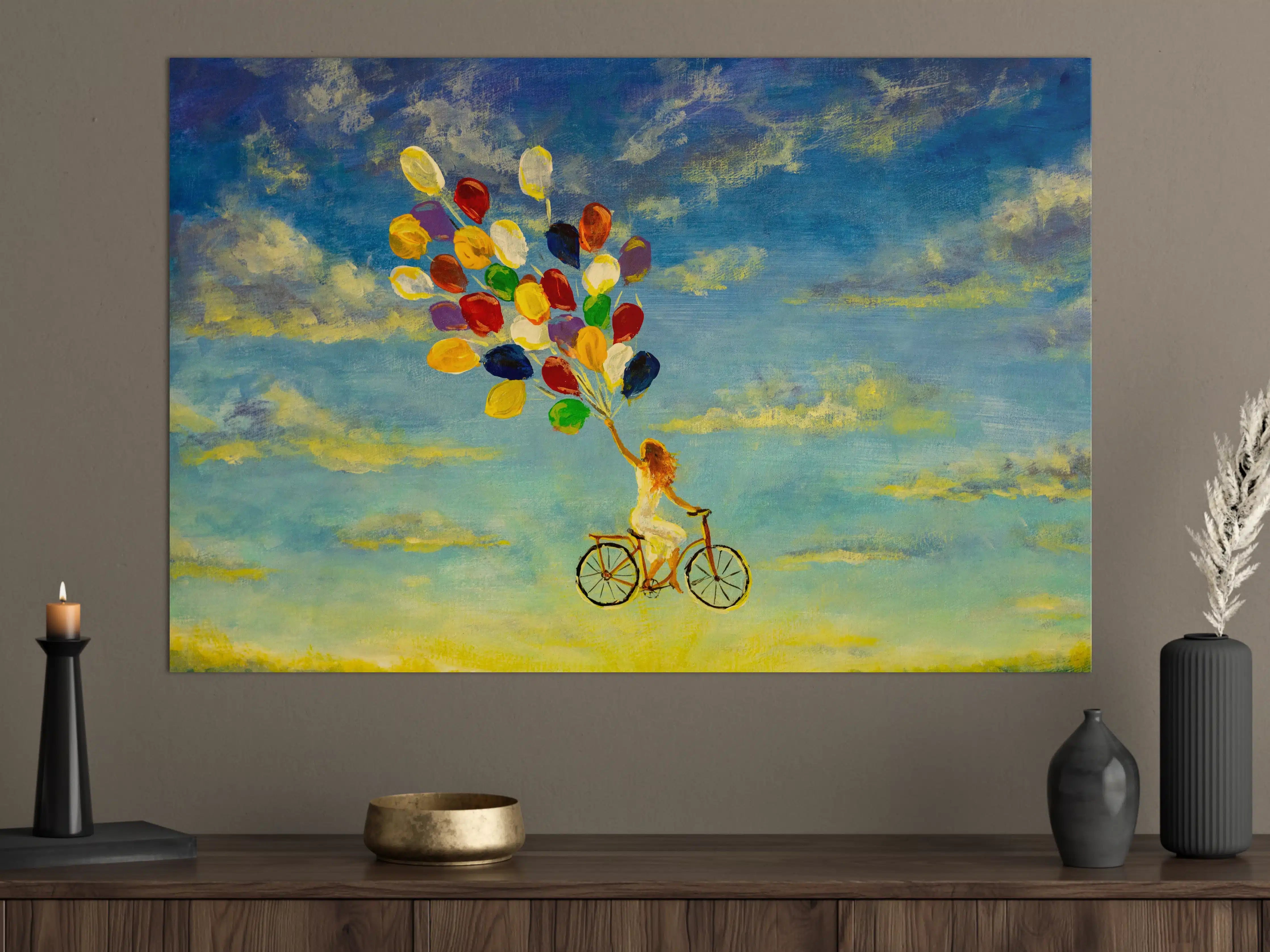 Große Wandbilder - Luftballon-Fahrrad Gemälde