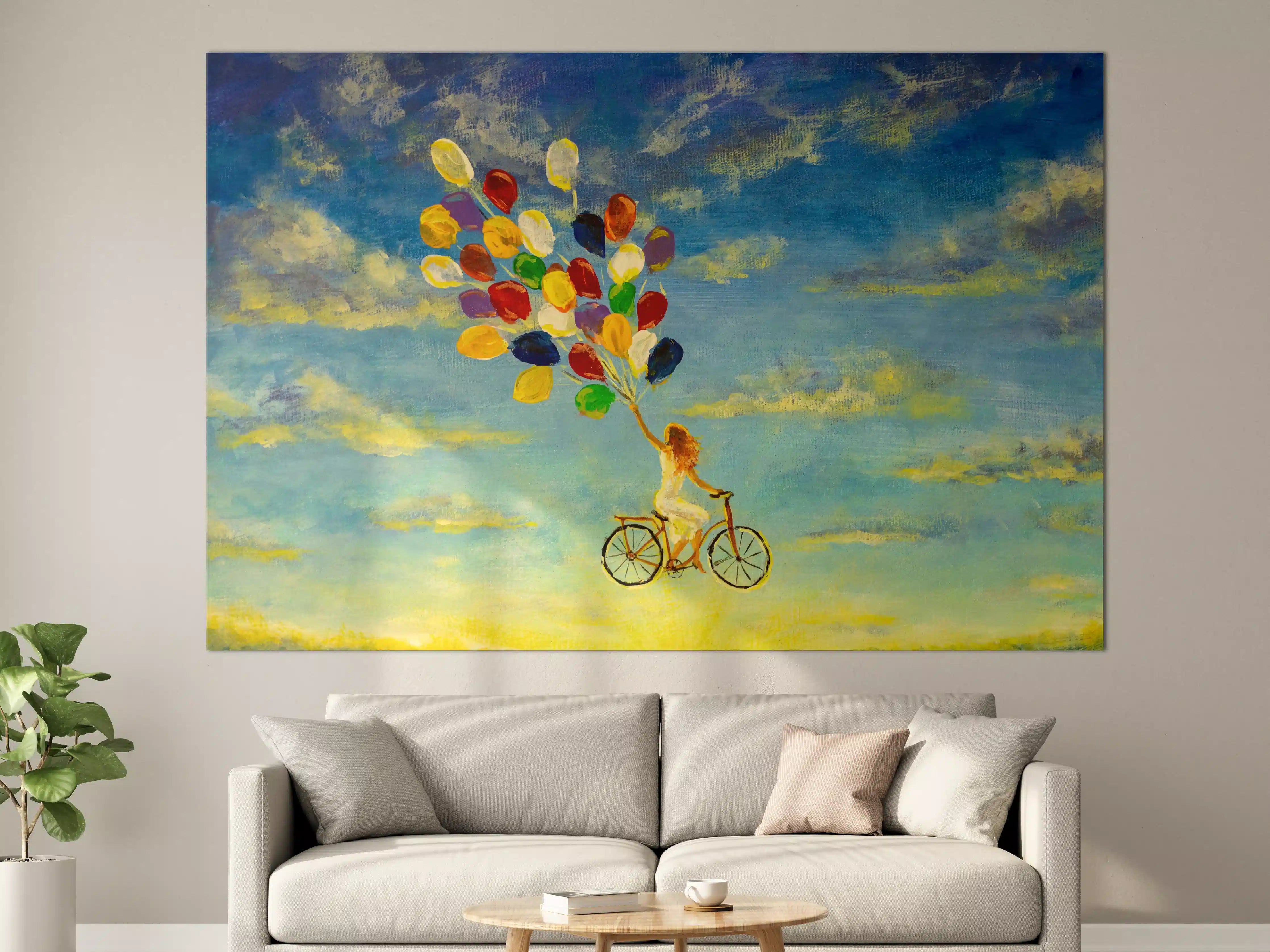 Große Wandbilder - Luftballon-Fahrrad Gemälde