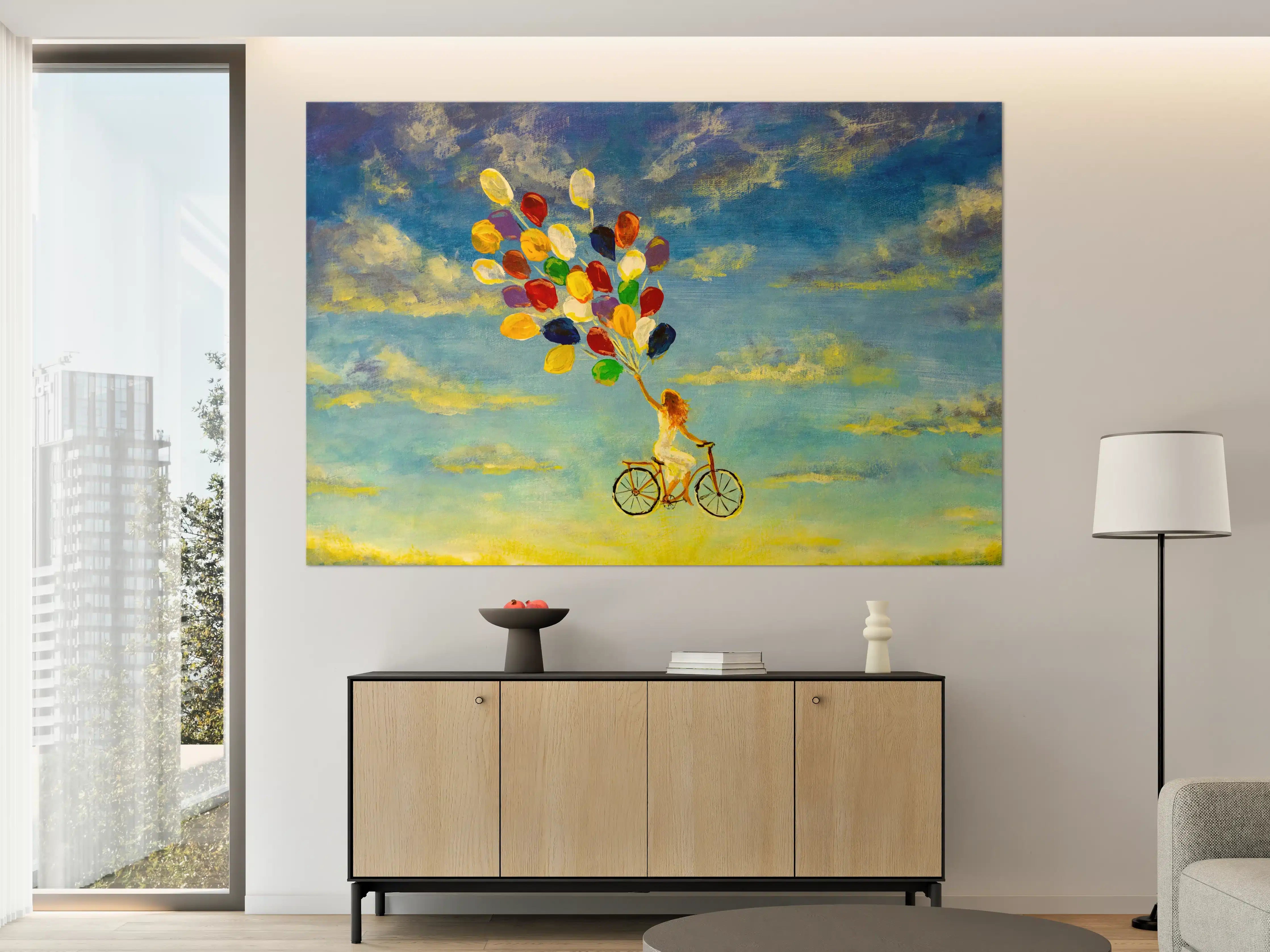 Große Wandbilder - Luftballon-Fahrrad Gemälde