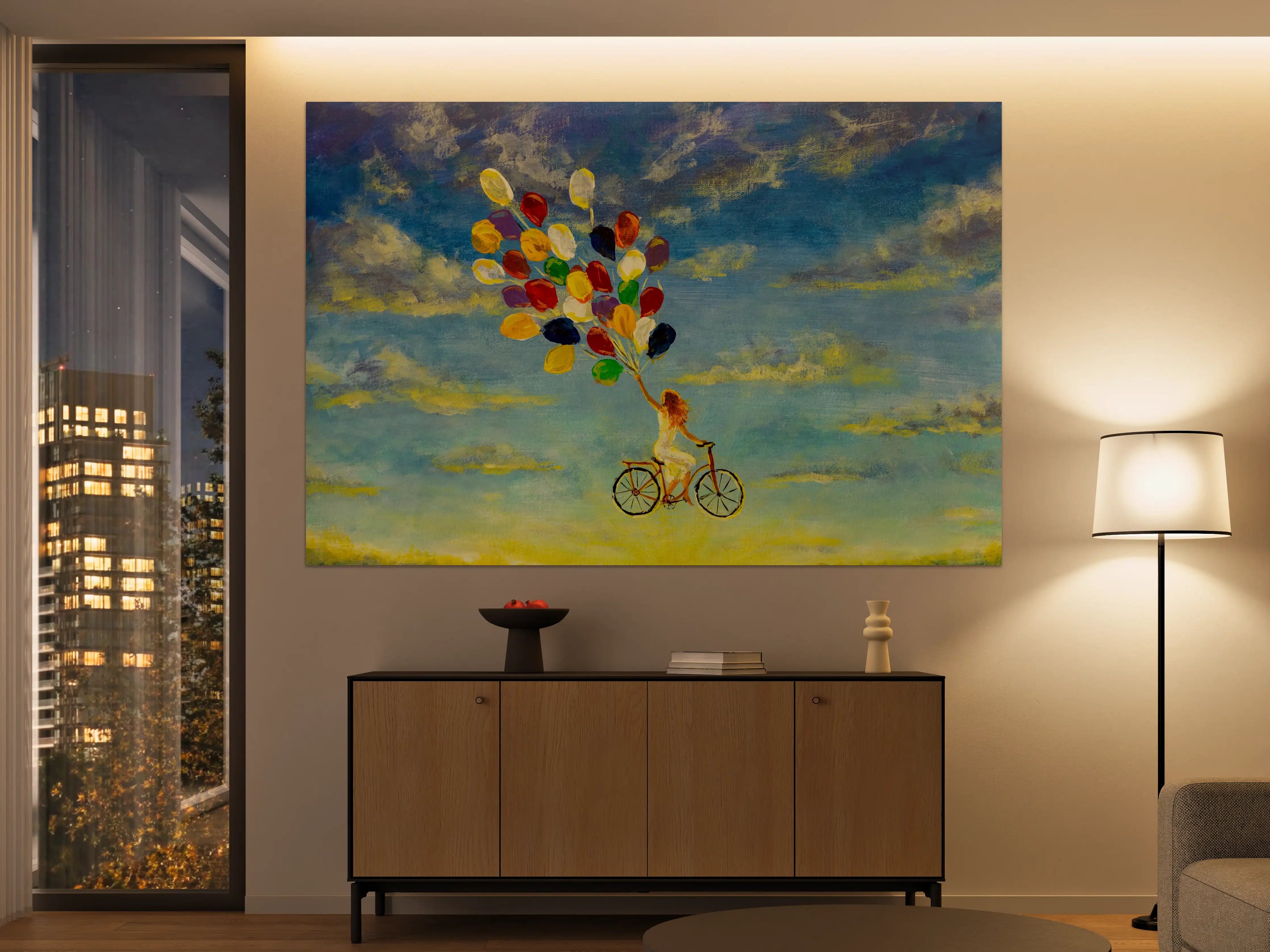 Große Wandbilder - Luftballon-Fahrrad Gemälde