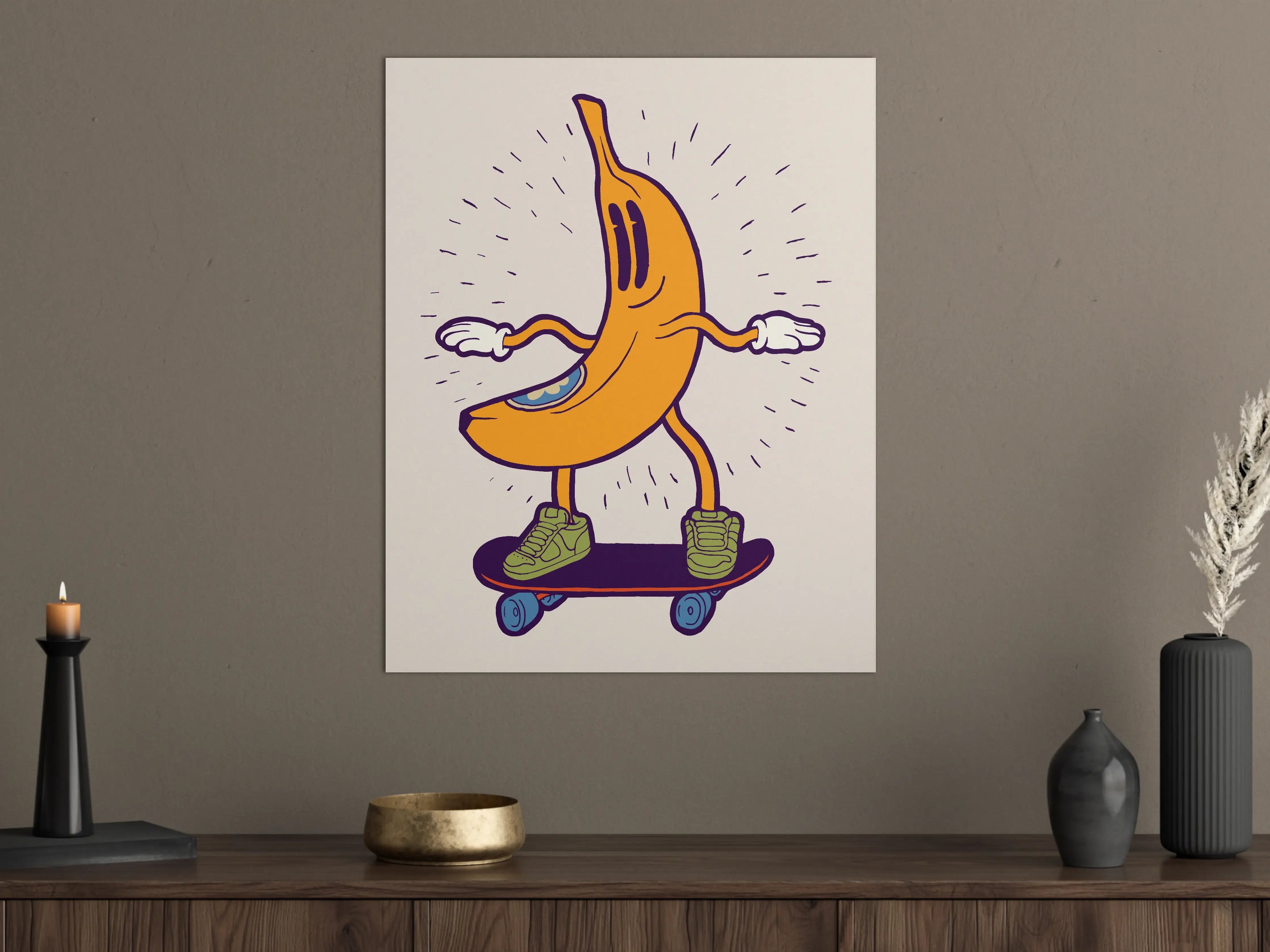 Große Wandbilder - Lustige Bananen-Comic-Illustration mit Skateboard