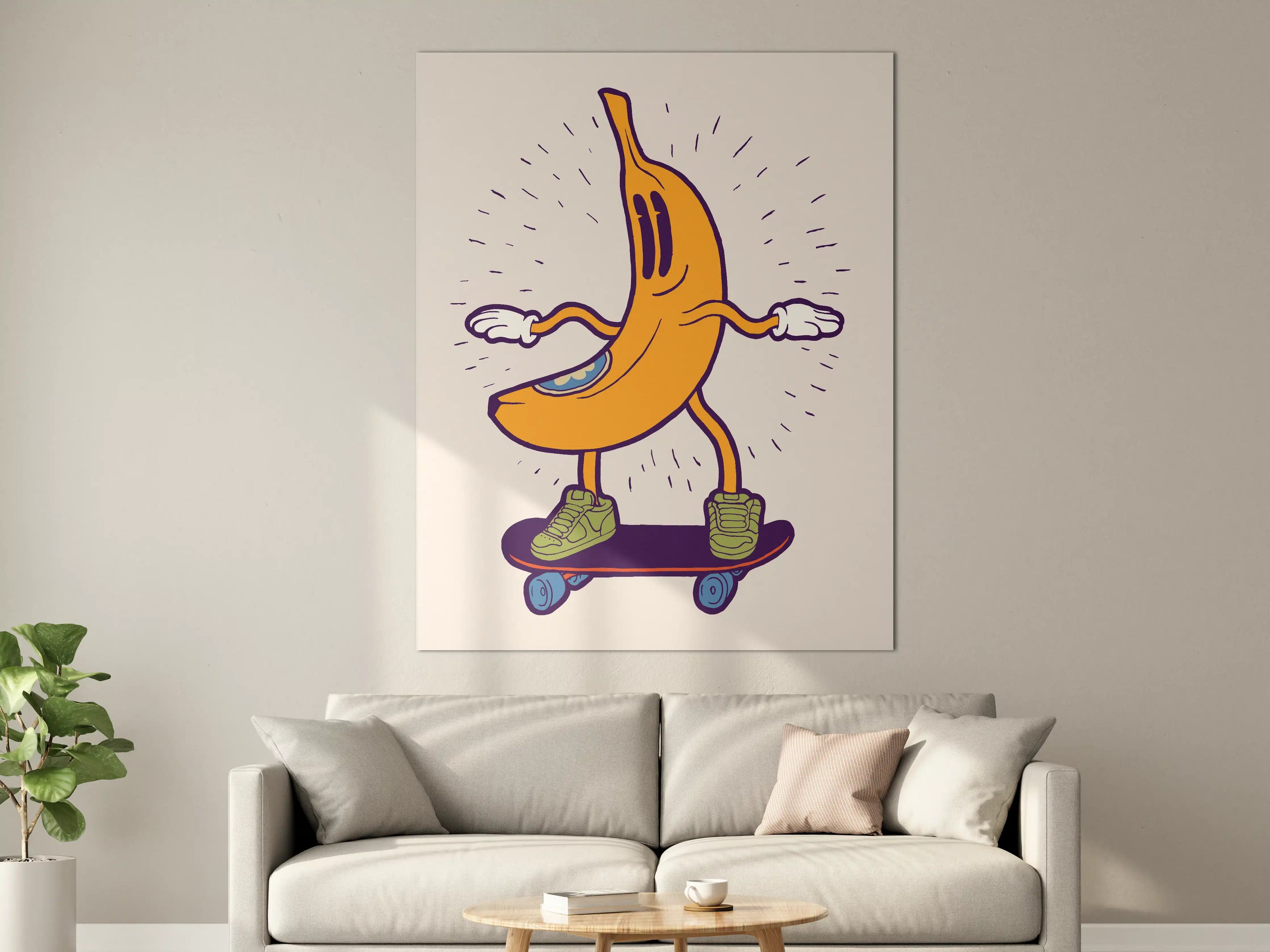 Große Wandbilder - Lustige Bananen-Comic-Illustration mit Skateboard