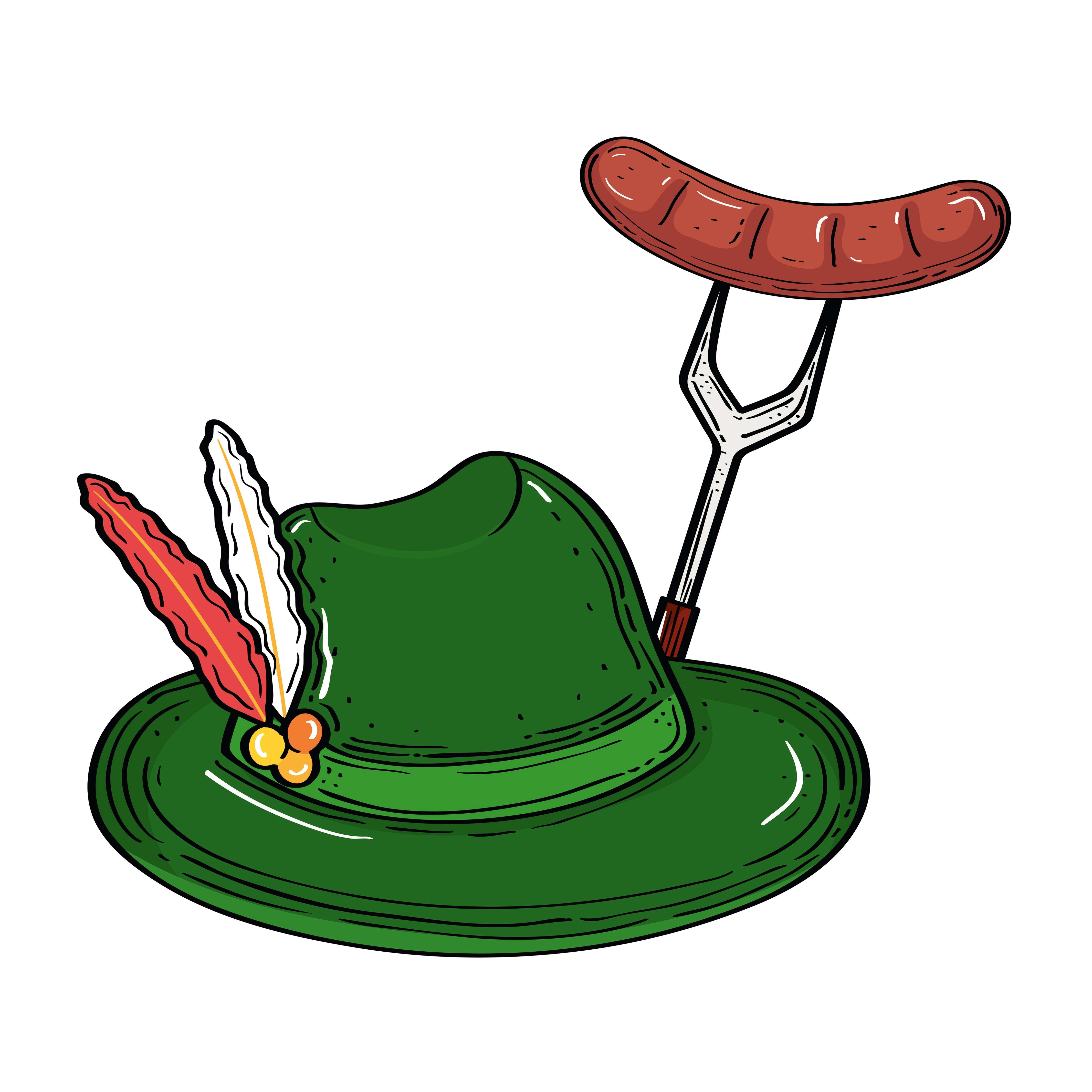 Große Wandbilder-Lustige grüne Hut mit Wurst und Messer
