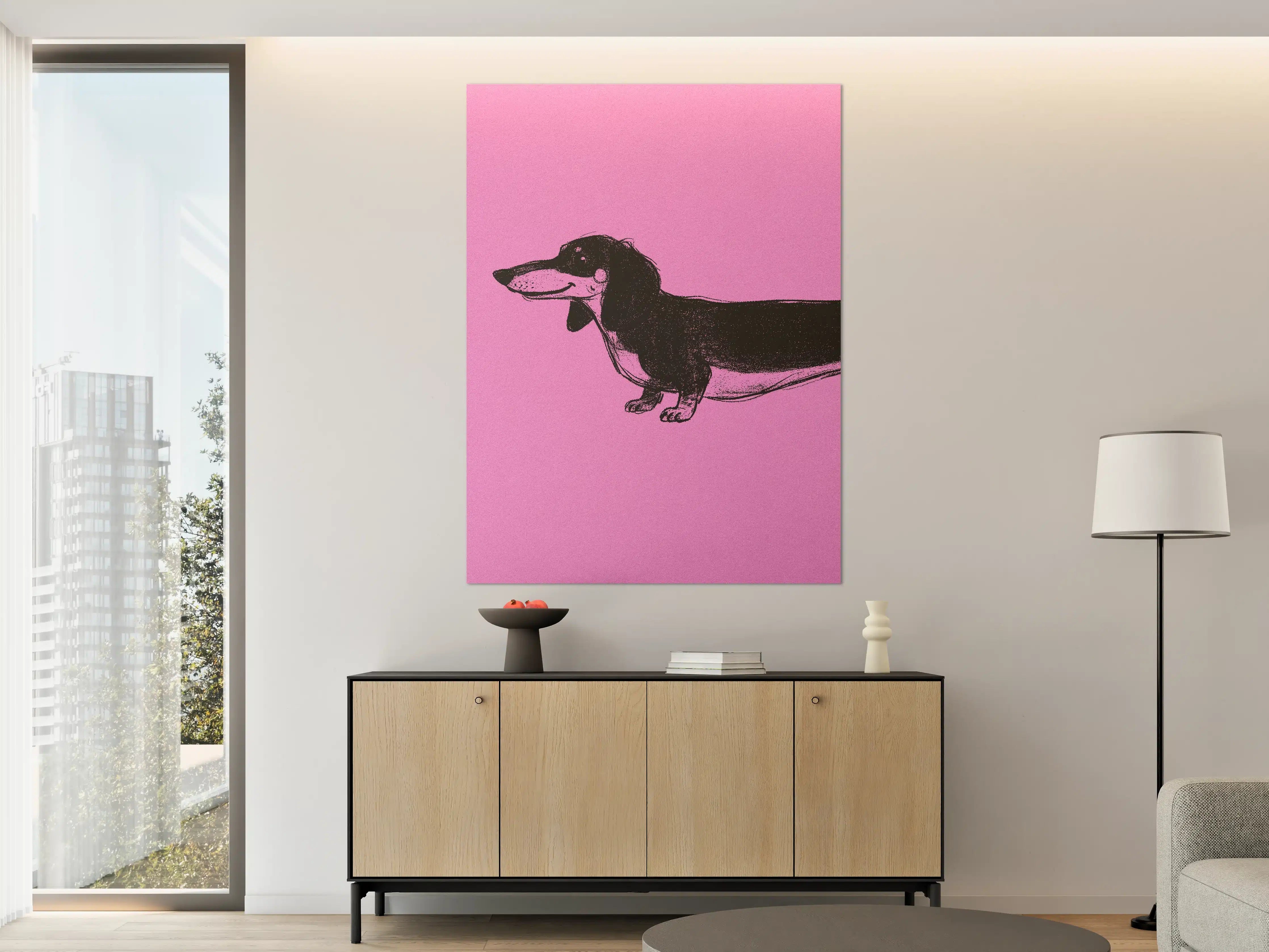 Große Wandbilder - Lustiges Hunde-Design auf Pinkem Hintergrund